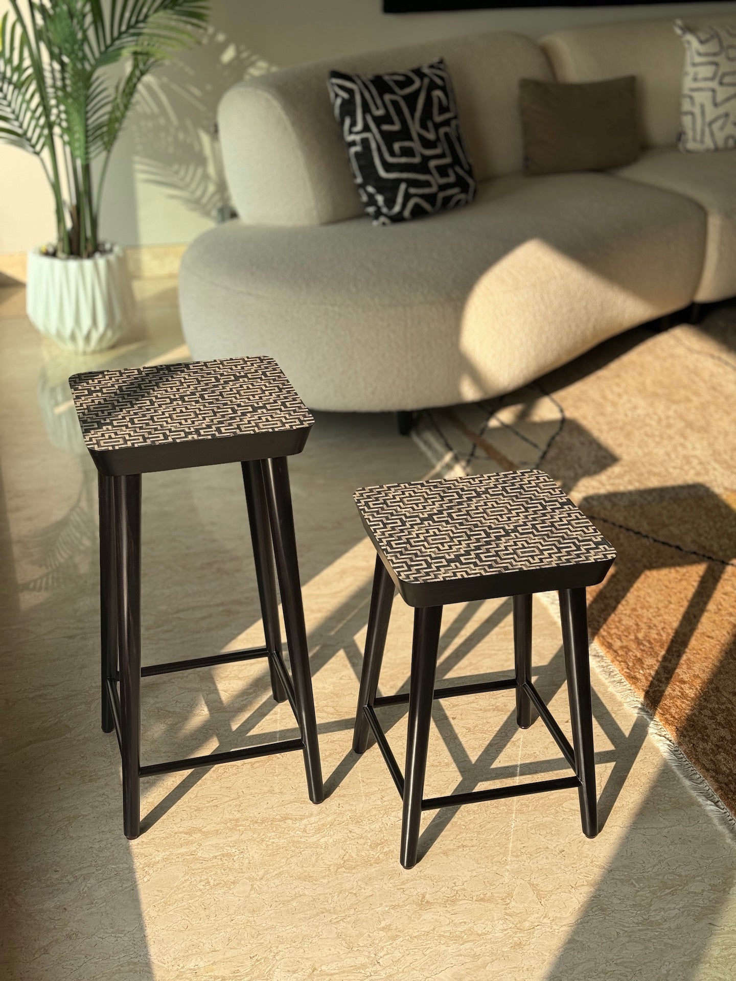 Noir Black Cane Stool - Small