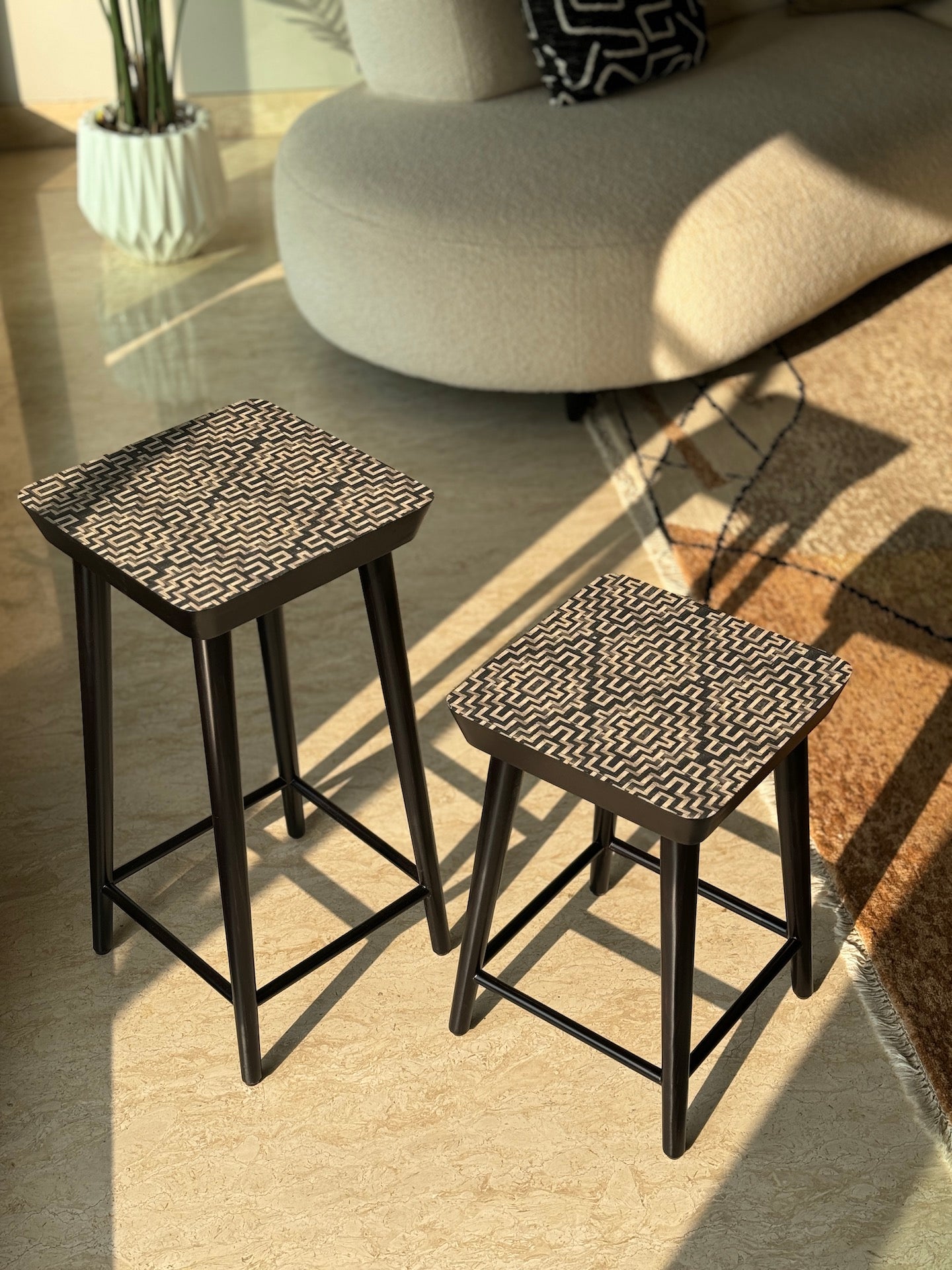 Noir Black Cane Stool - Small