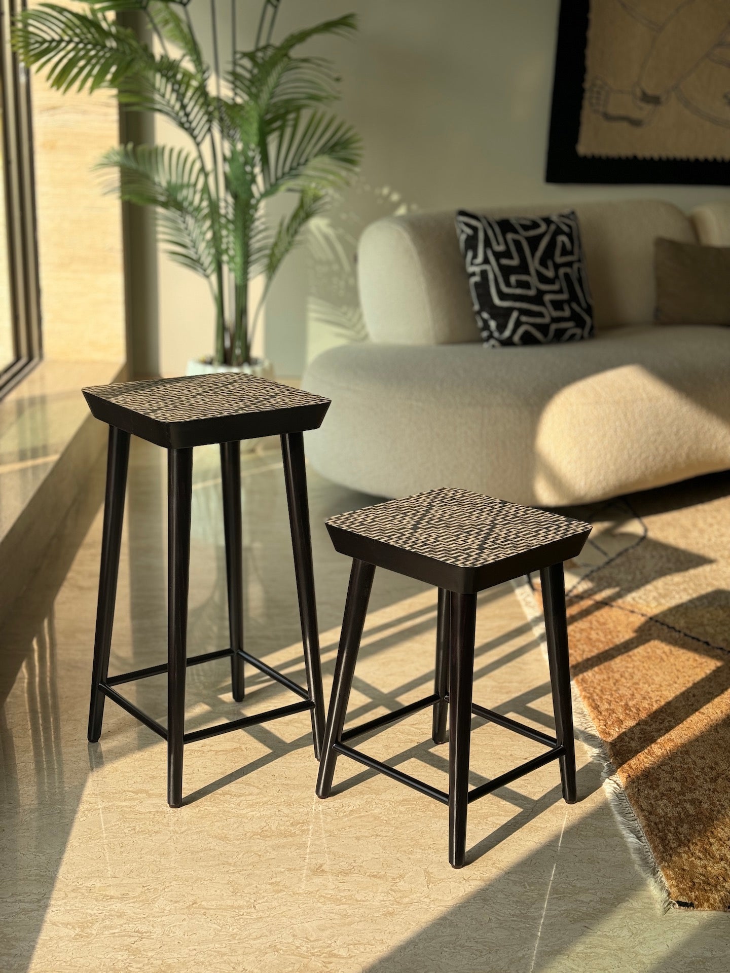 Noir Black Cane Stool - Small