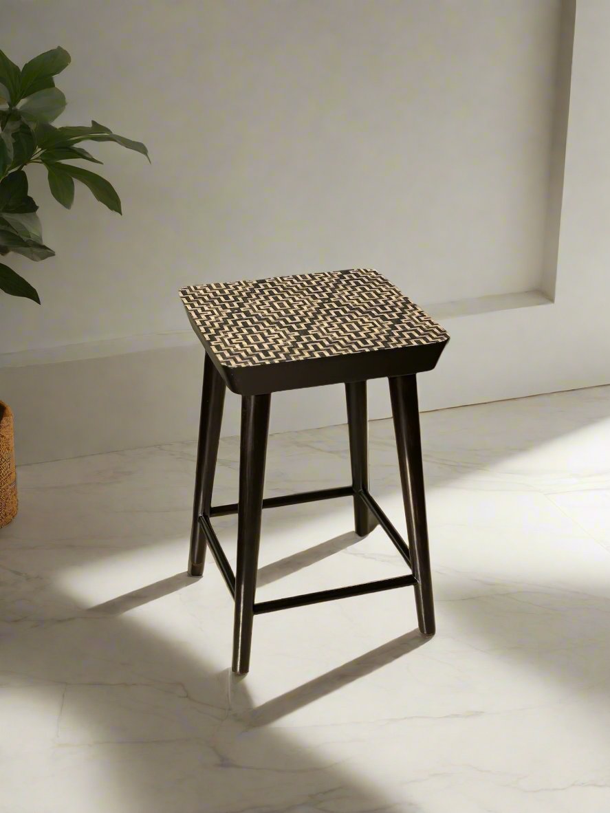 Noir Black Cane Stool - Small