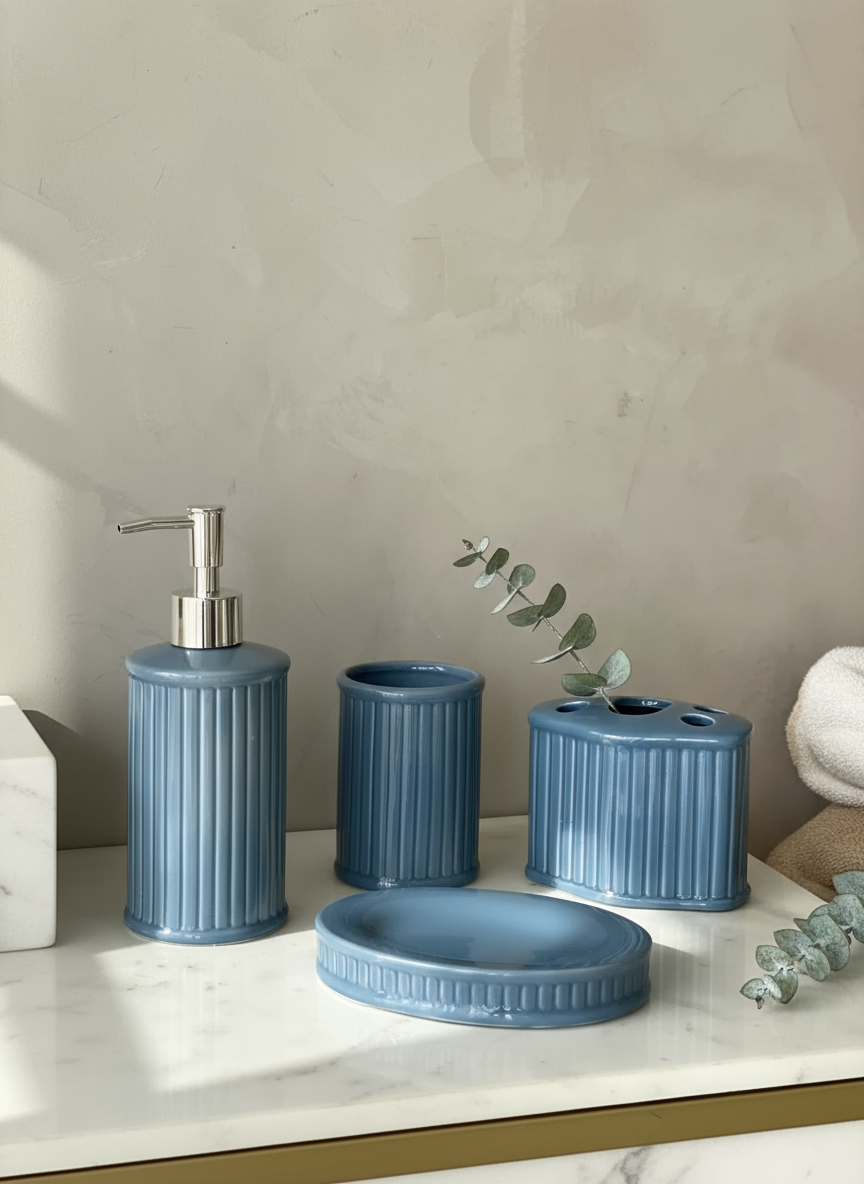 Ashen Bathroom Set - Blue (Set of 4)