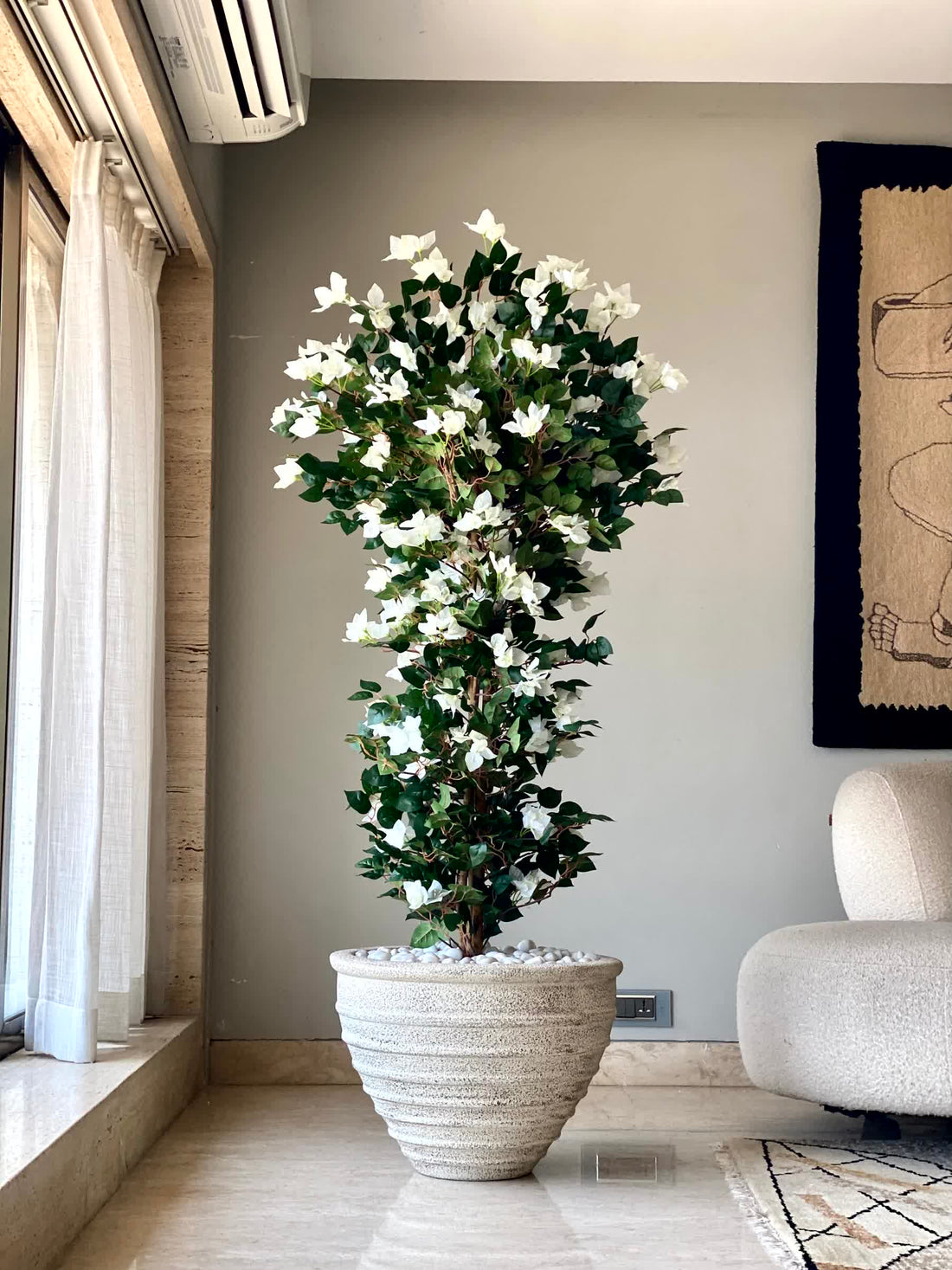 Arificial White Topiary Bougainvillea Plant  - 5 Feet