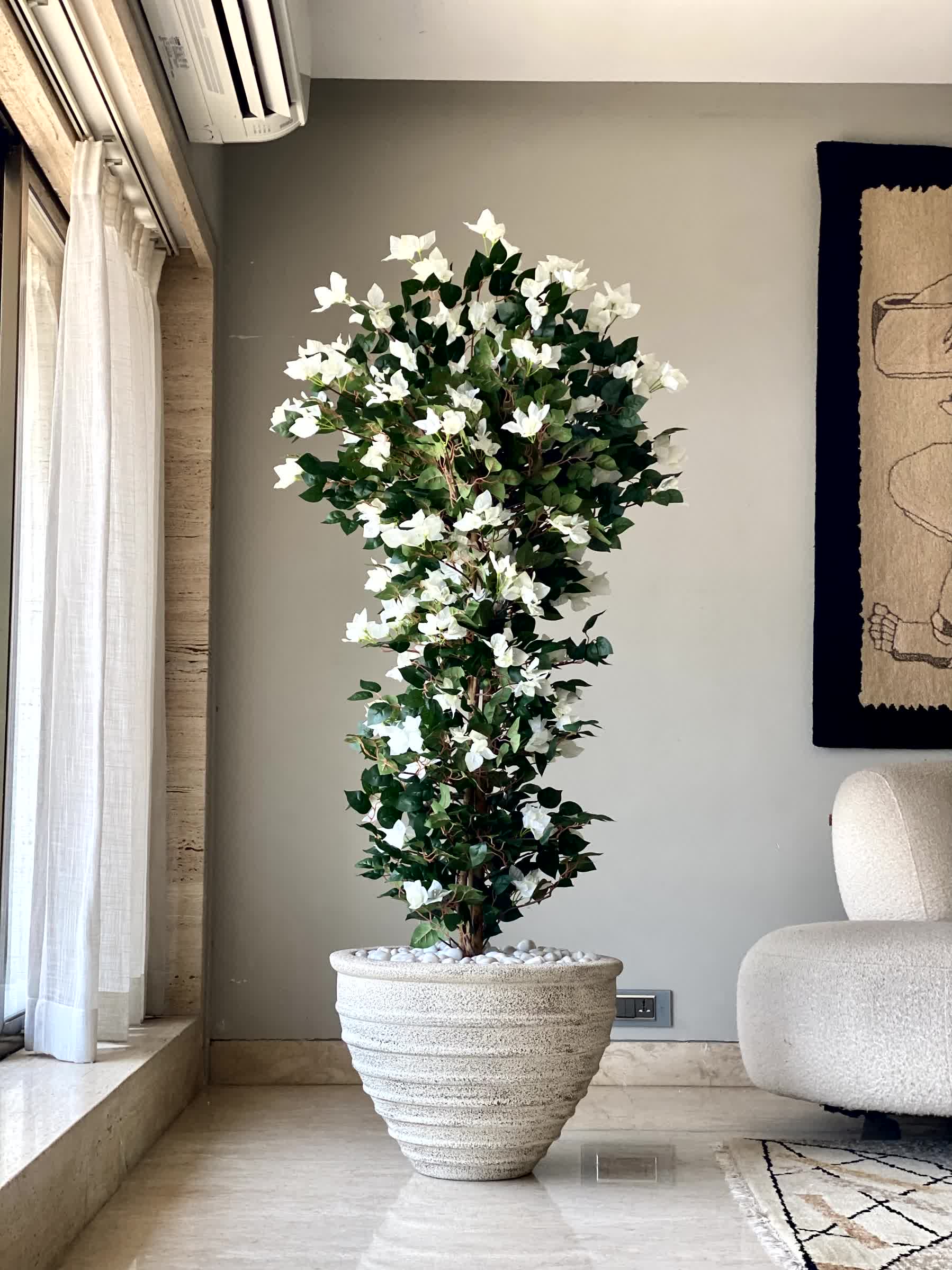 Arificial White Topiary Bougainvillea Plant  - 5 Feet