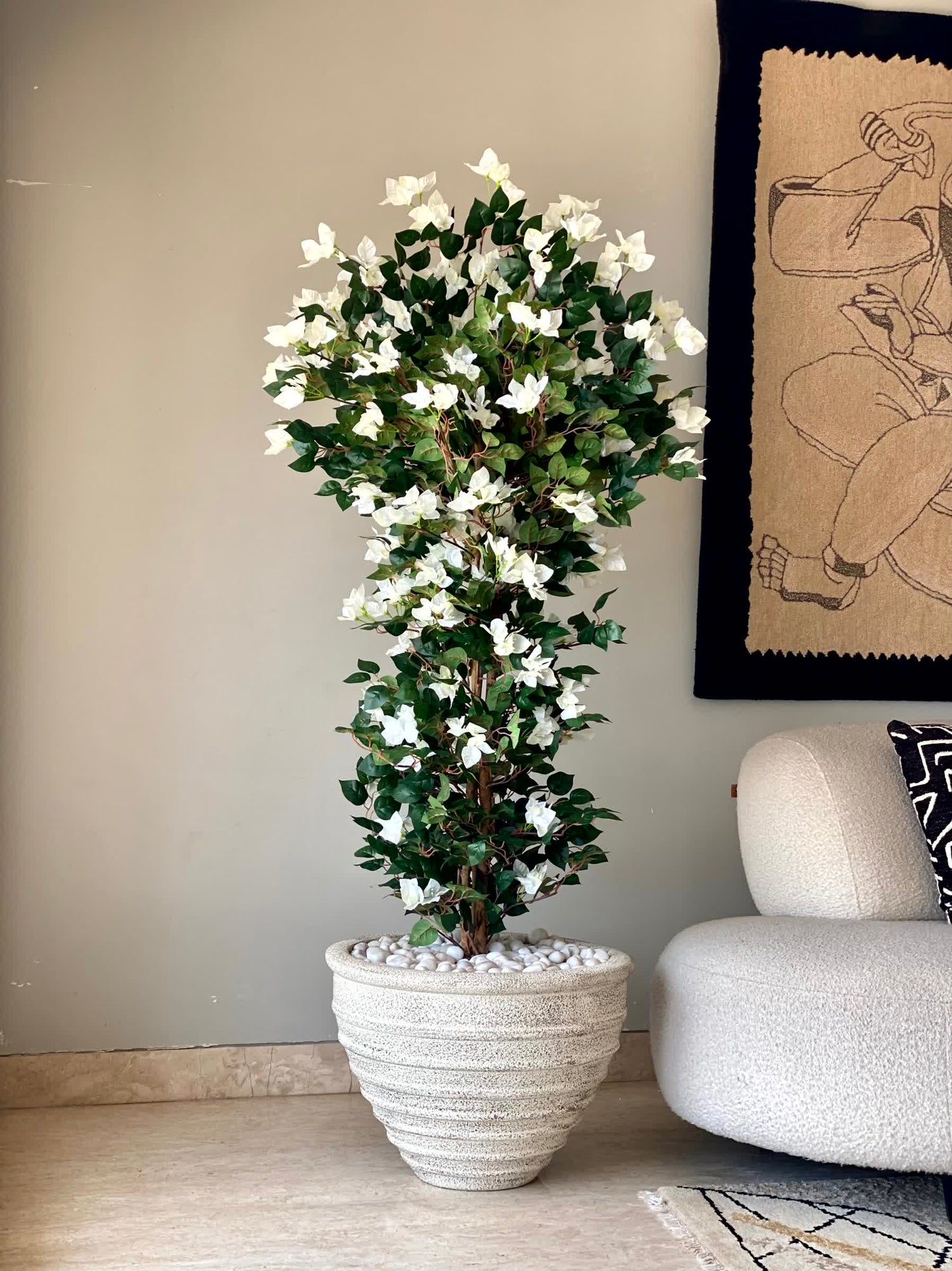 Arificial White Topiary Bougainvillea Plant  - 5 Feet