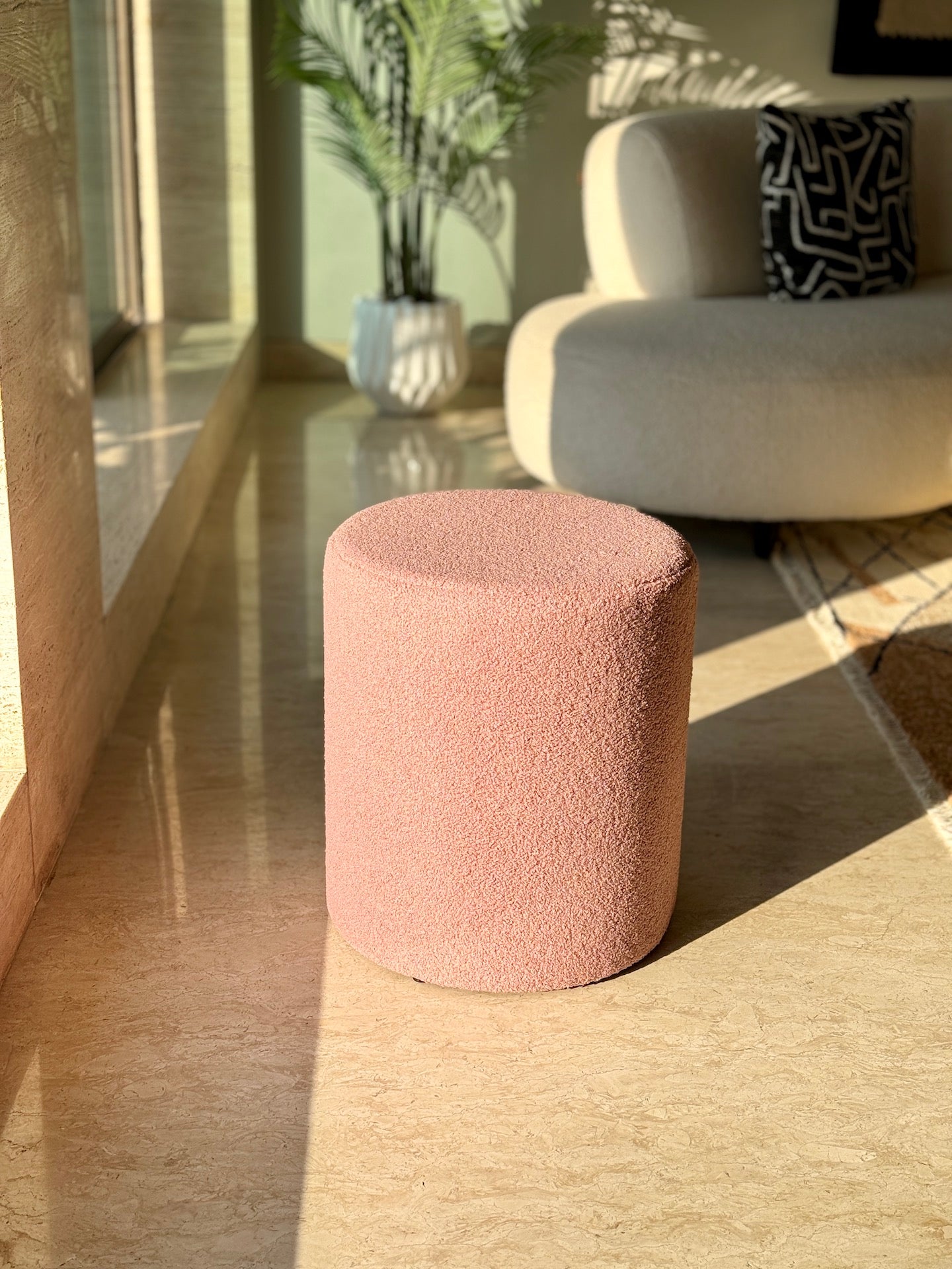 Bouclé Pouffe Blush Pink