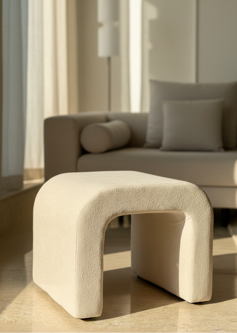 Cascade Curved White Pouffe