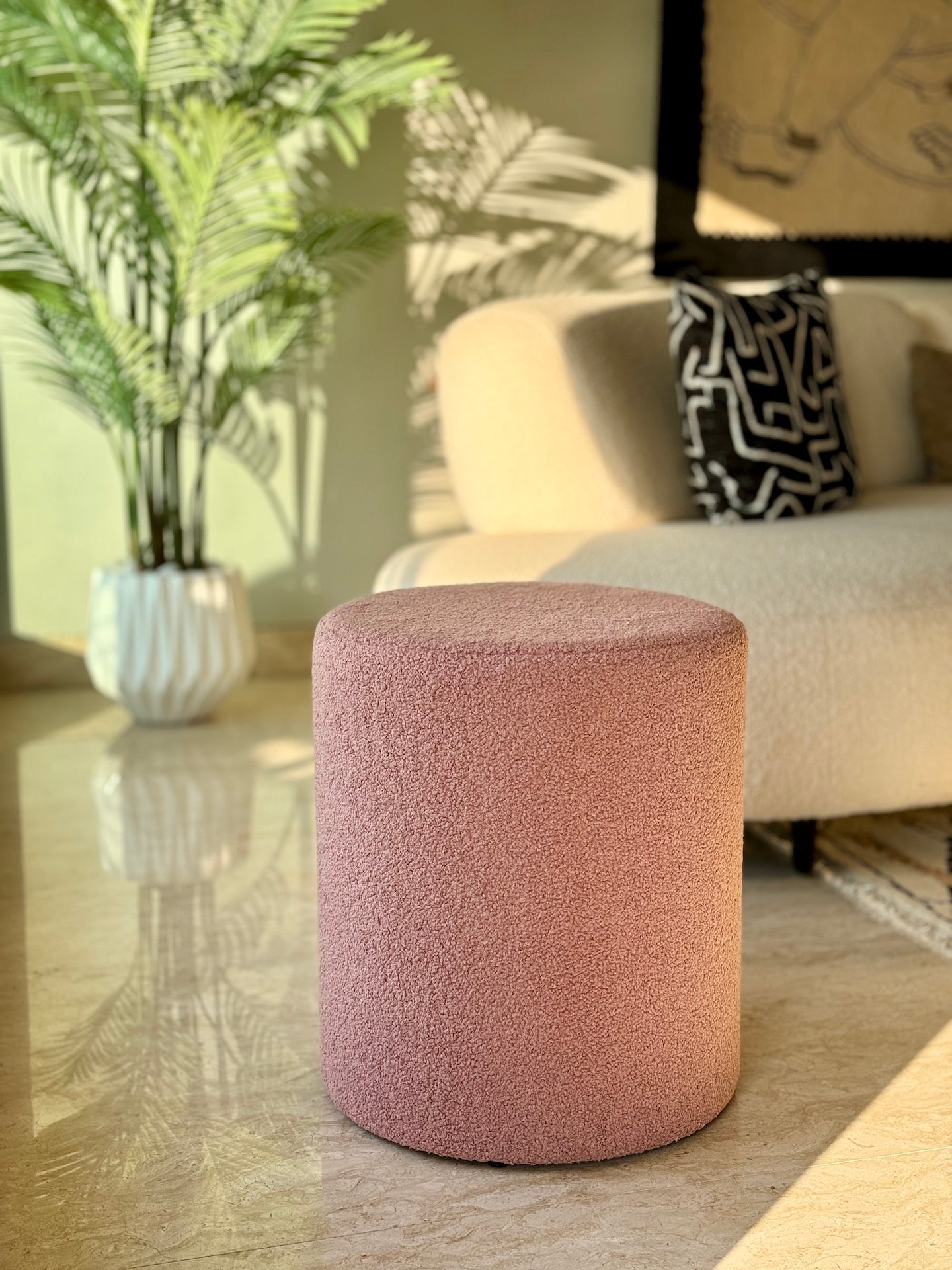 Bouclé Pouffe Blush Pink