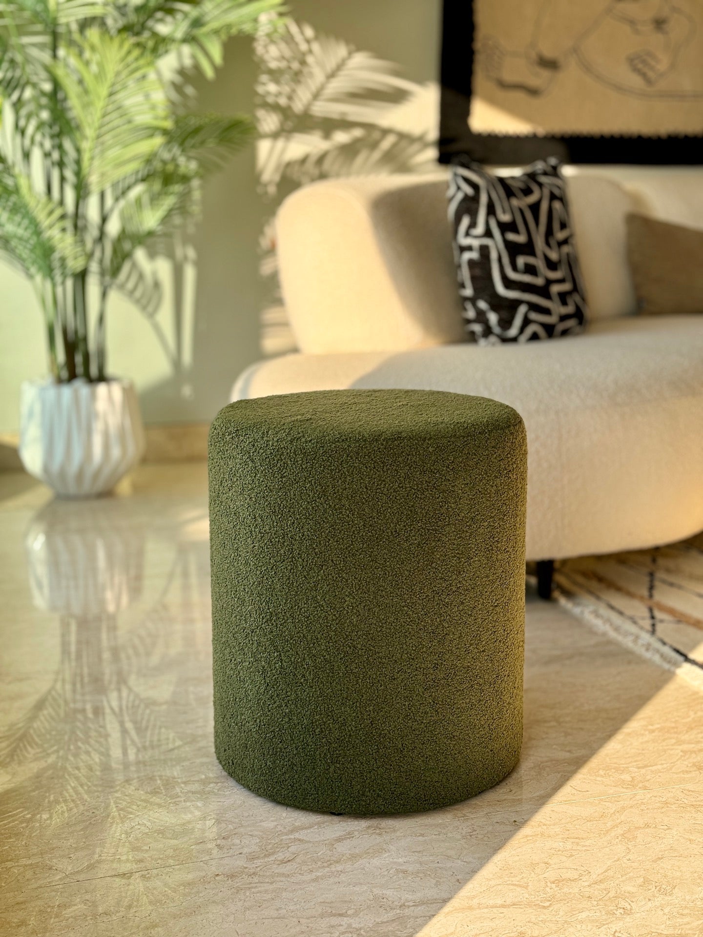 Bouclé Pouffe Emerald Green