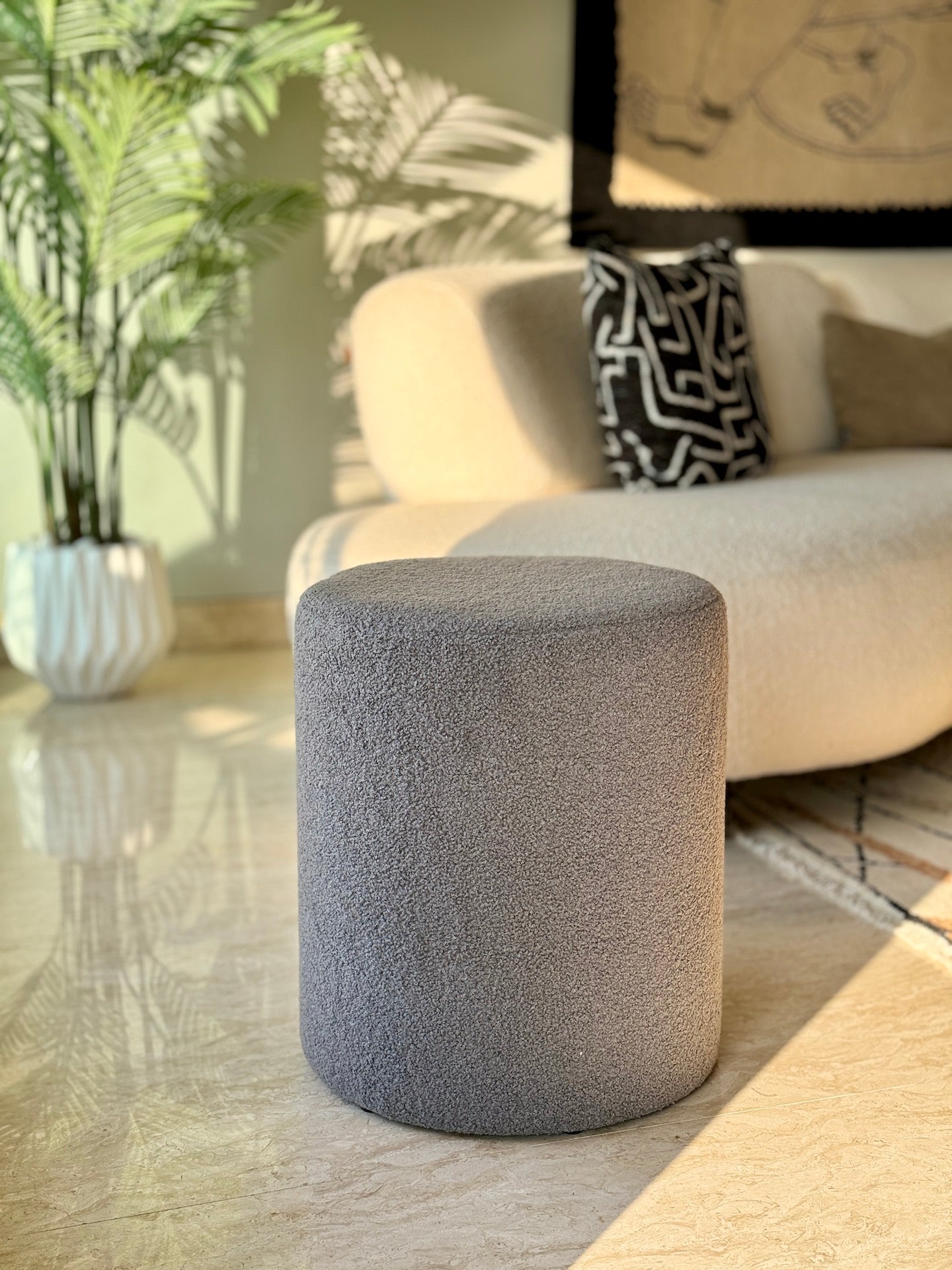 Bouclé Pouffe Dark Grey