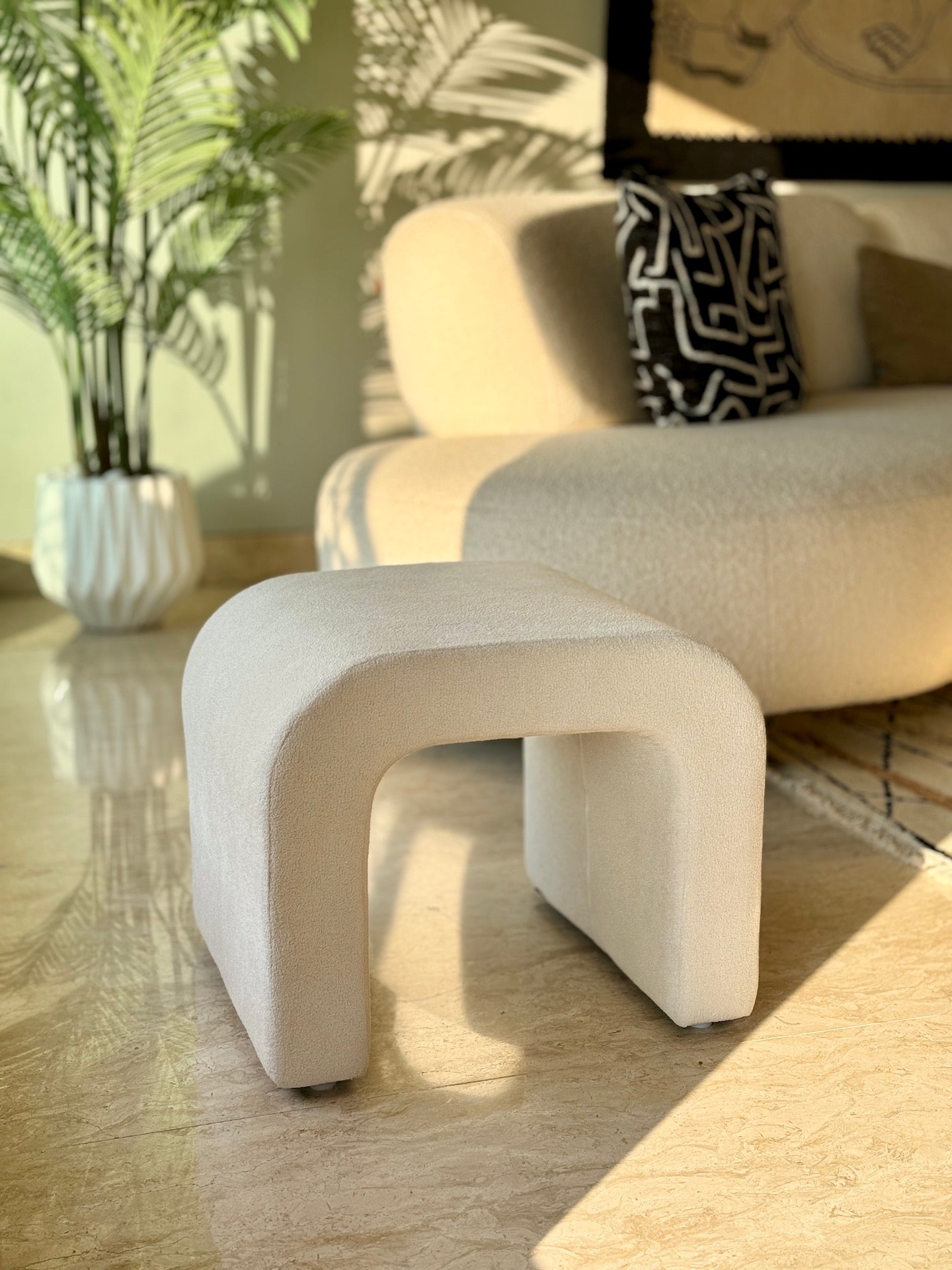 Cascade Curved White Pouffe
