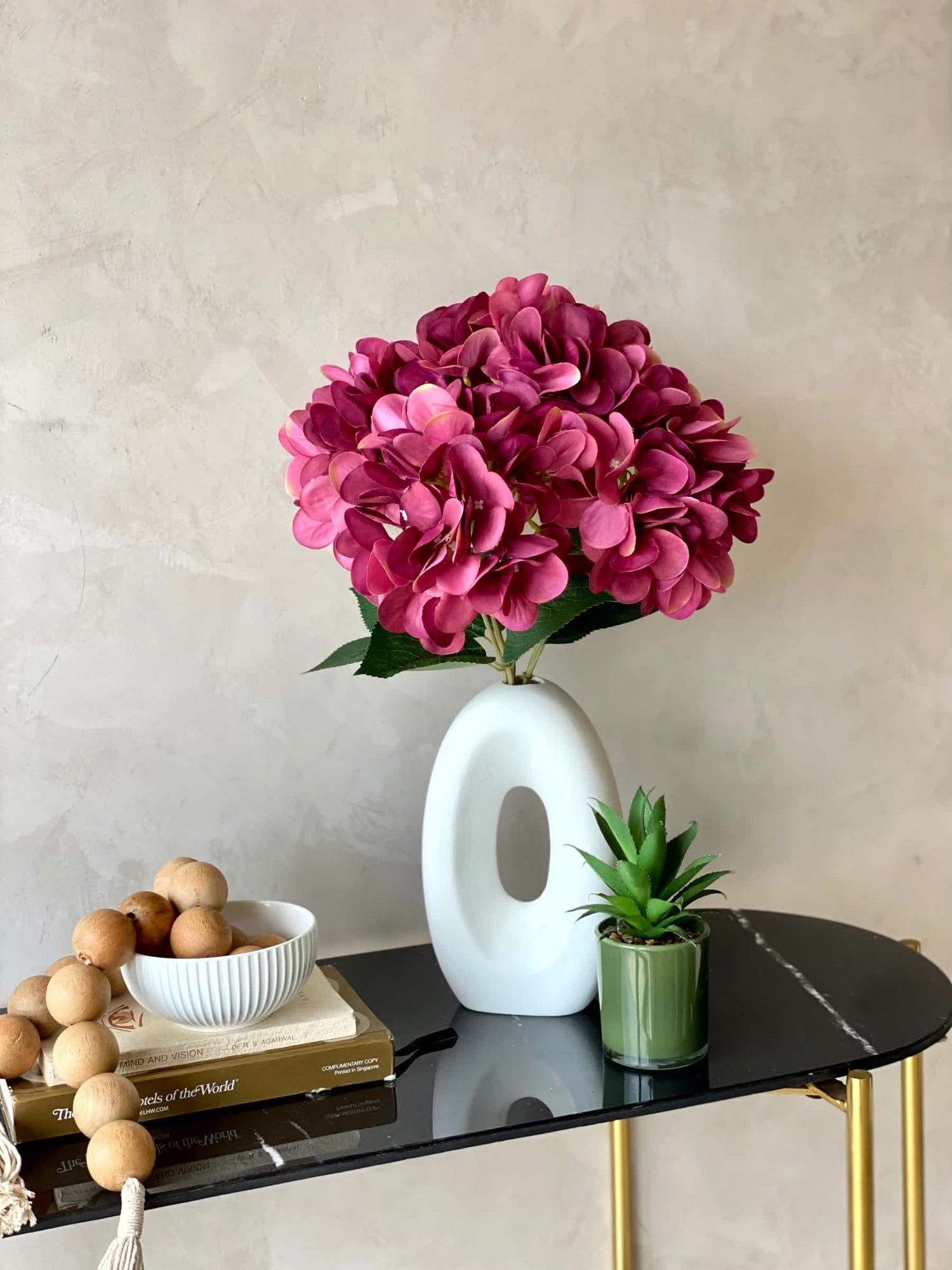 Artificial Floral Hydrangea Flower Bunch - Dark Pink