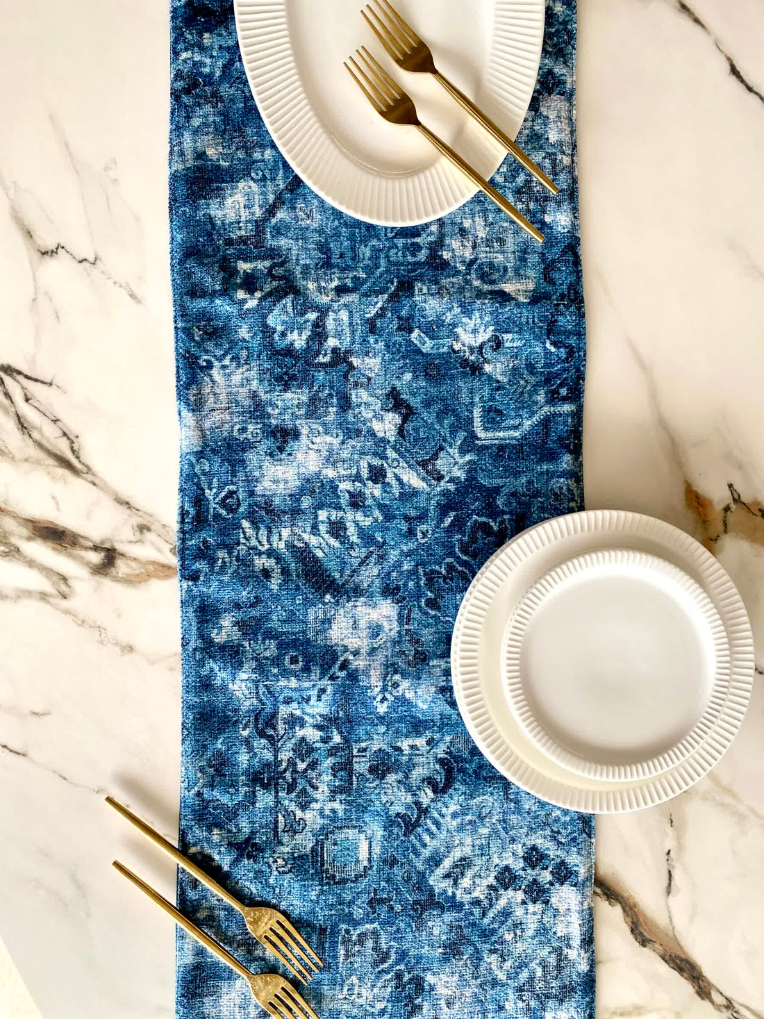 Abstract Printed Table Runner - Blue