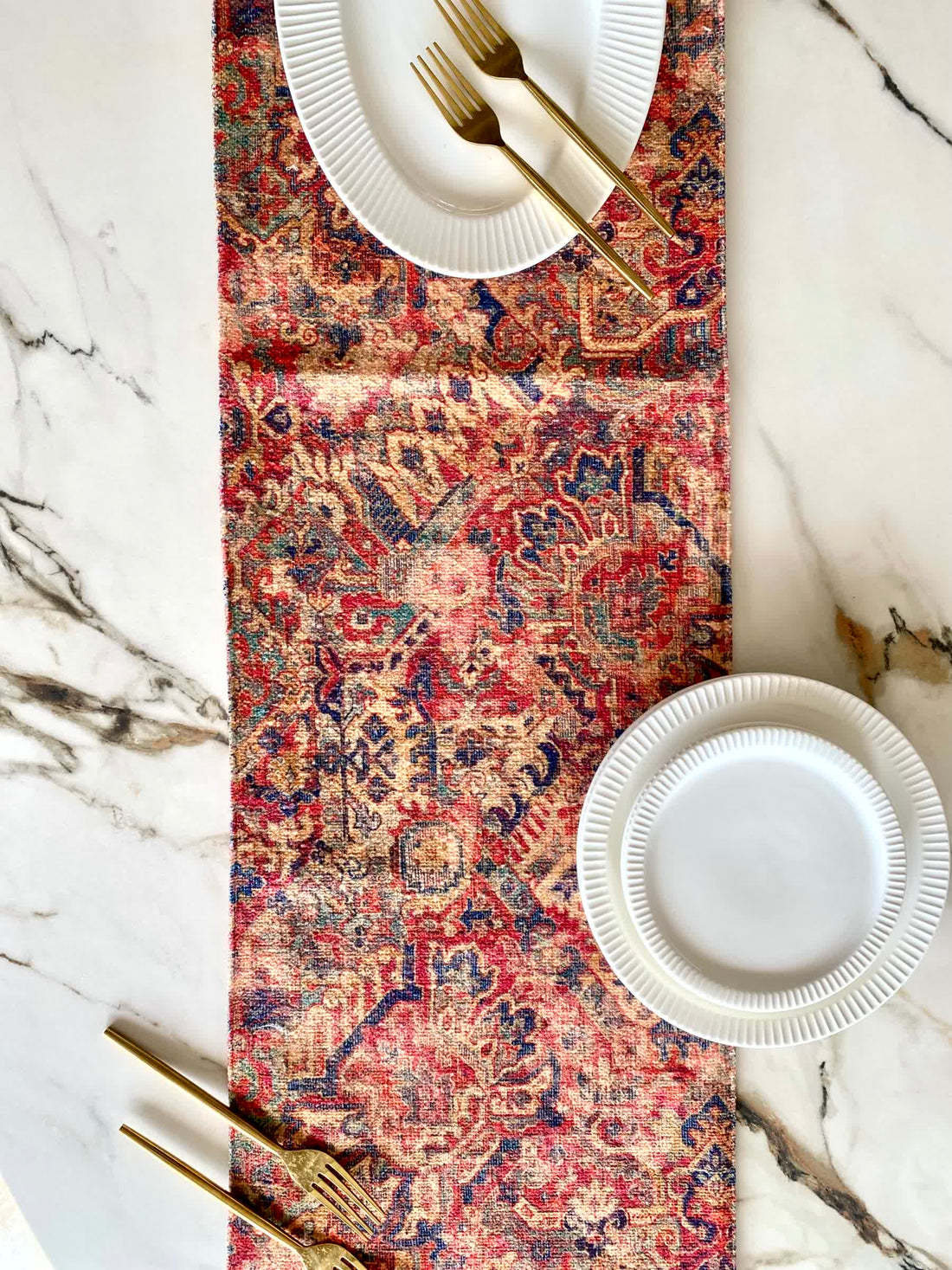 Abstract Printed Table Runner - Red