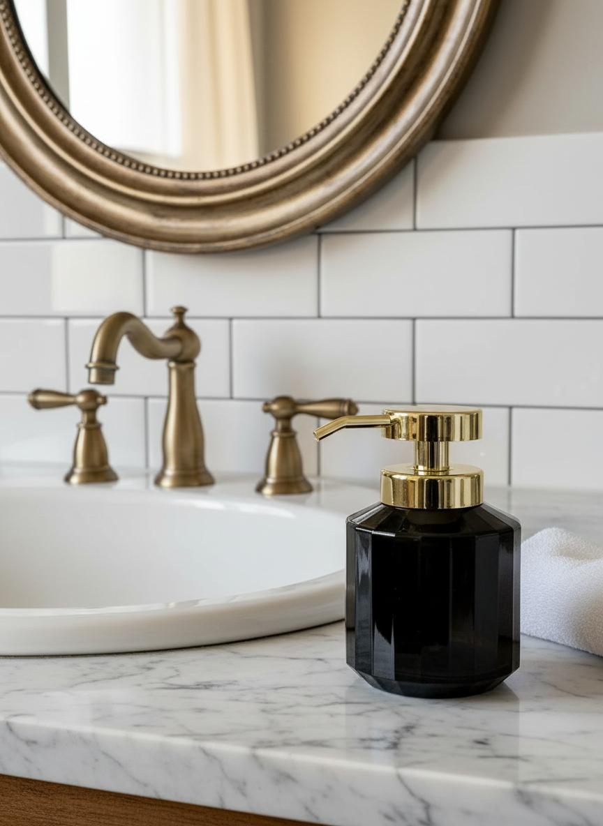 Chalice Glass Bathroom Dispenser - Black