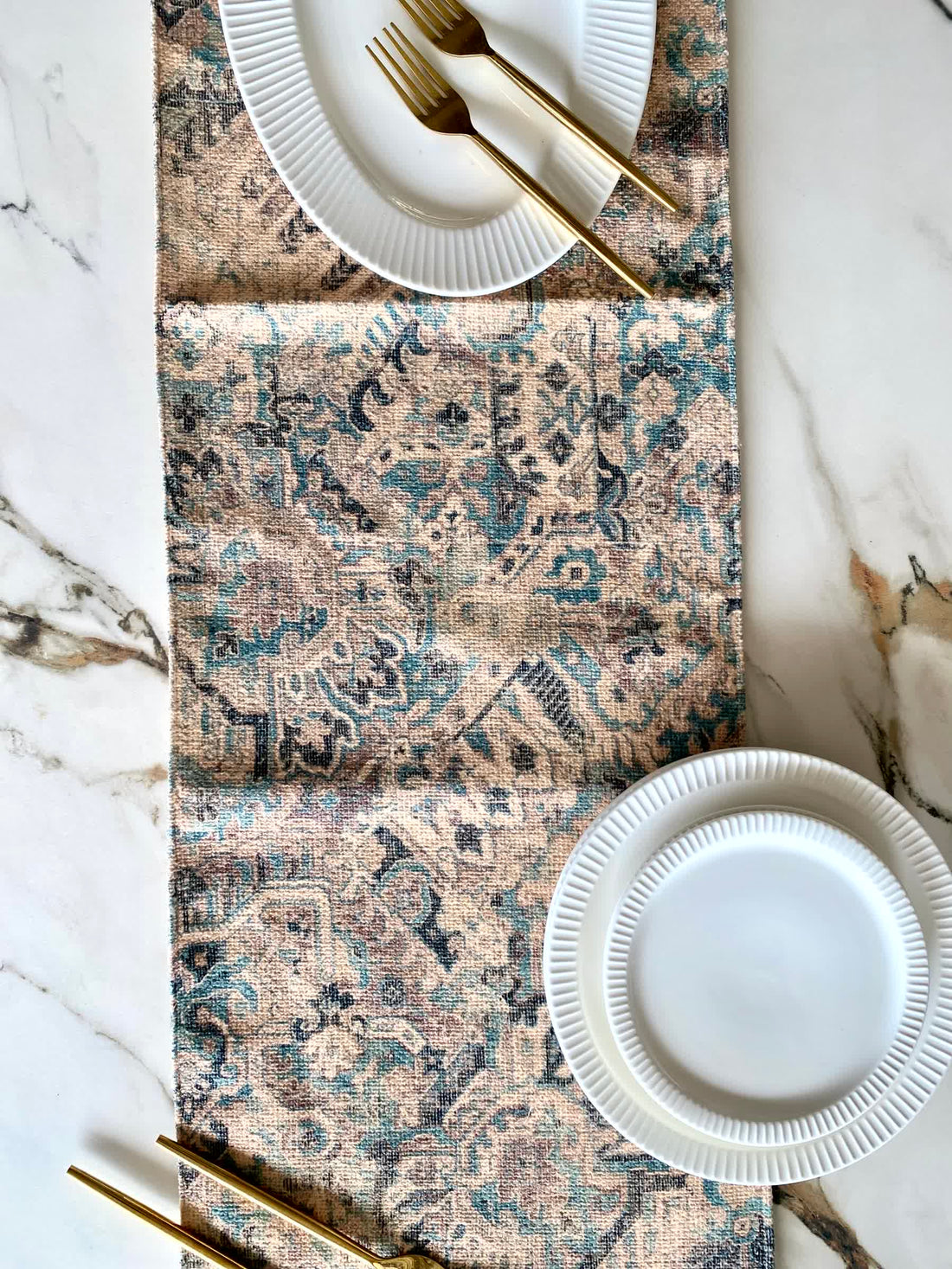 Abstract Printed Table Runner - Green