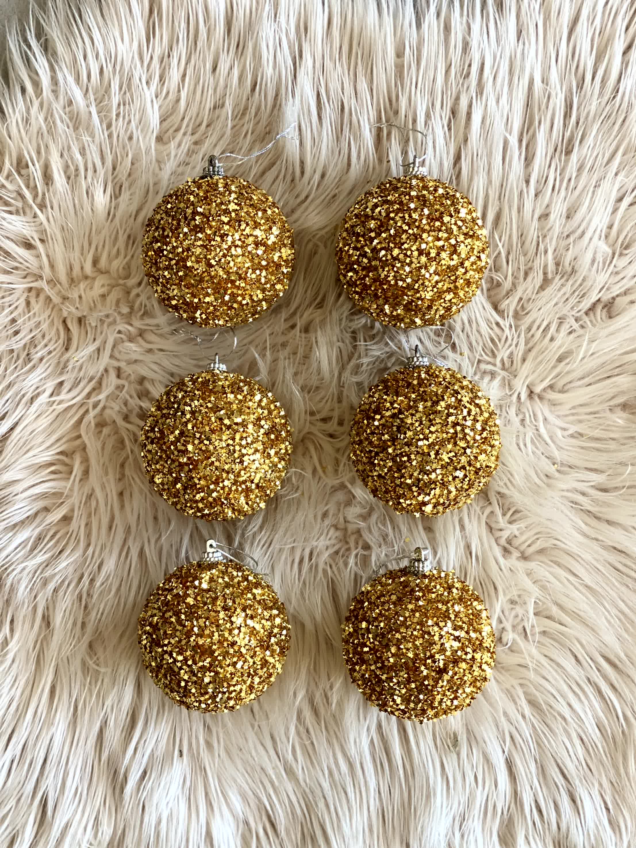 Christmas Glittering Gold Balls - (Set of 6)