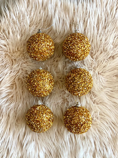 Christmas Glittering Gold Balls - (Set of 6)