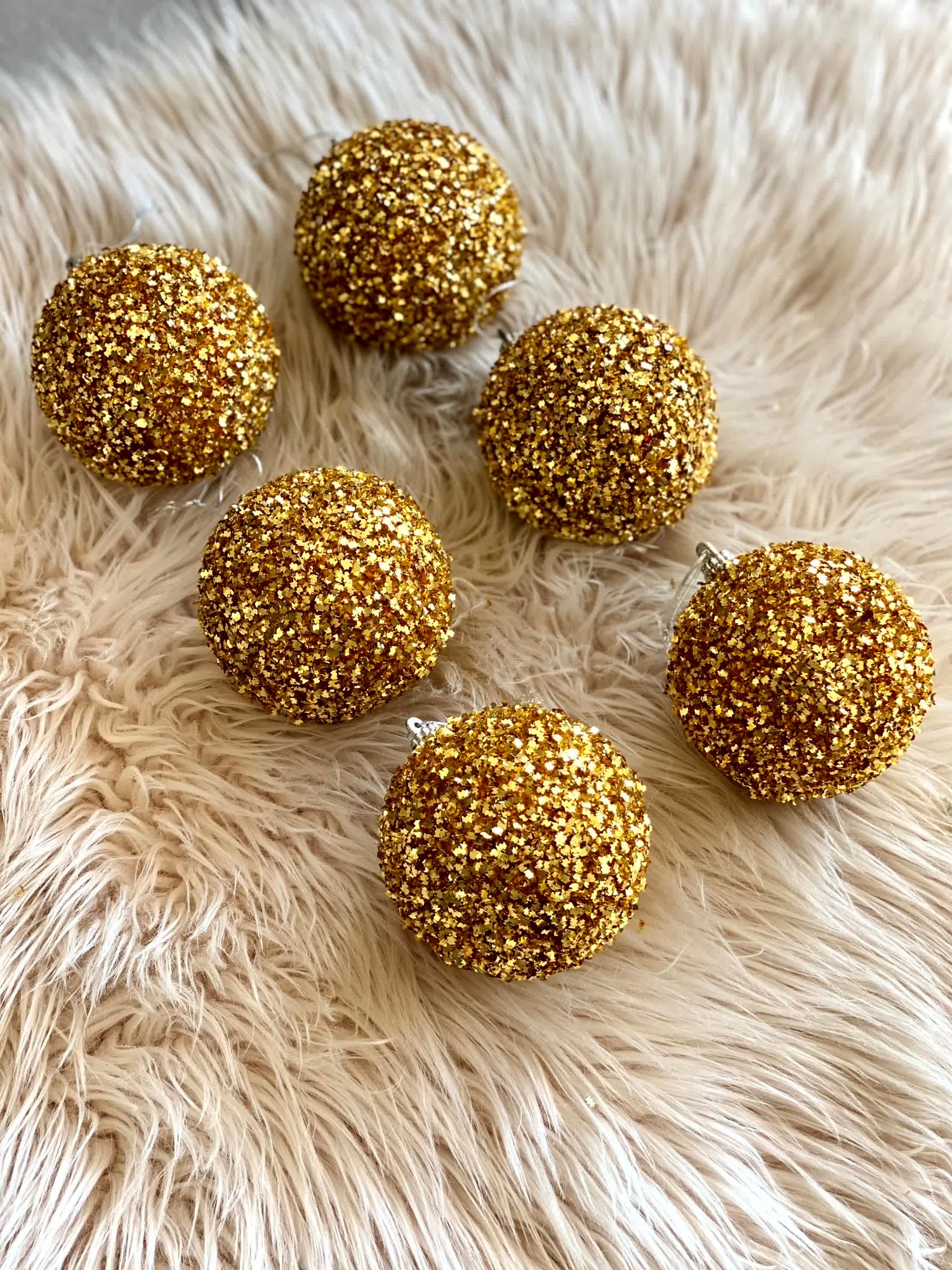 Christmas Glittering Gold Balls - (Set of 6)