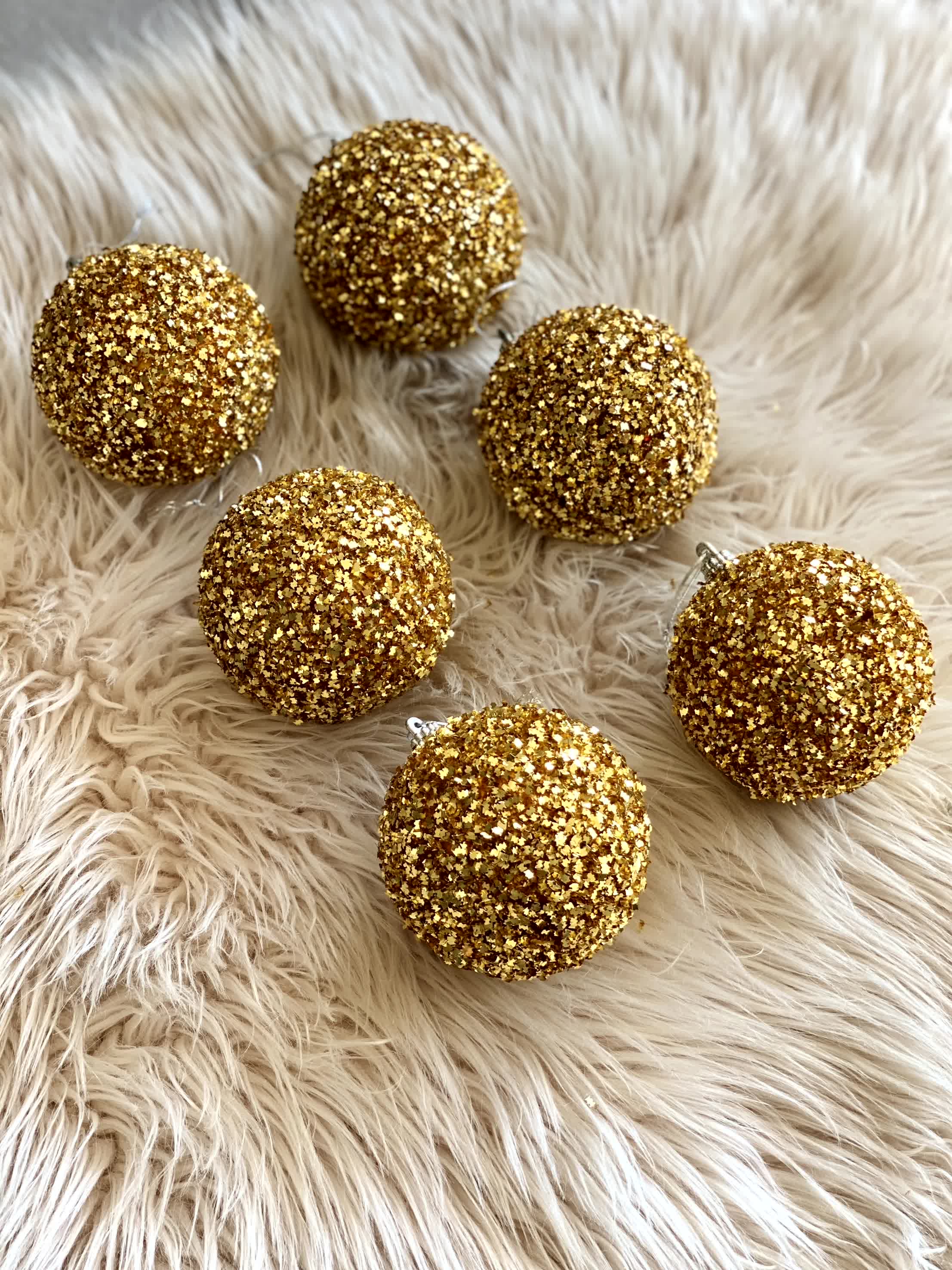 Christmas Glittering Gold Balls - (Set of 6)