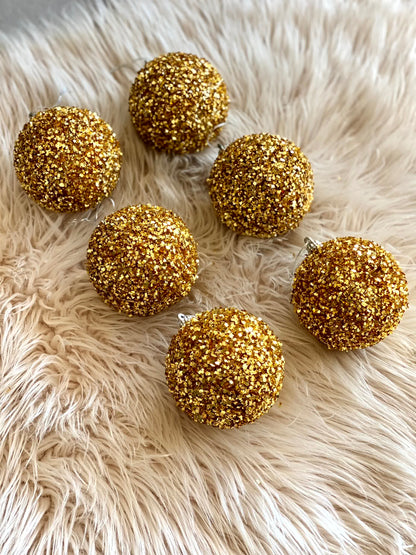 Christmas Glittering Gold Balls - (Set of 6)