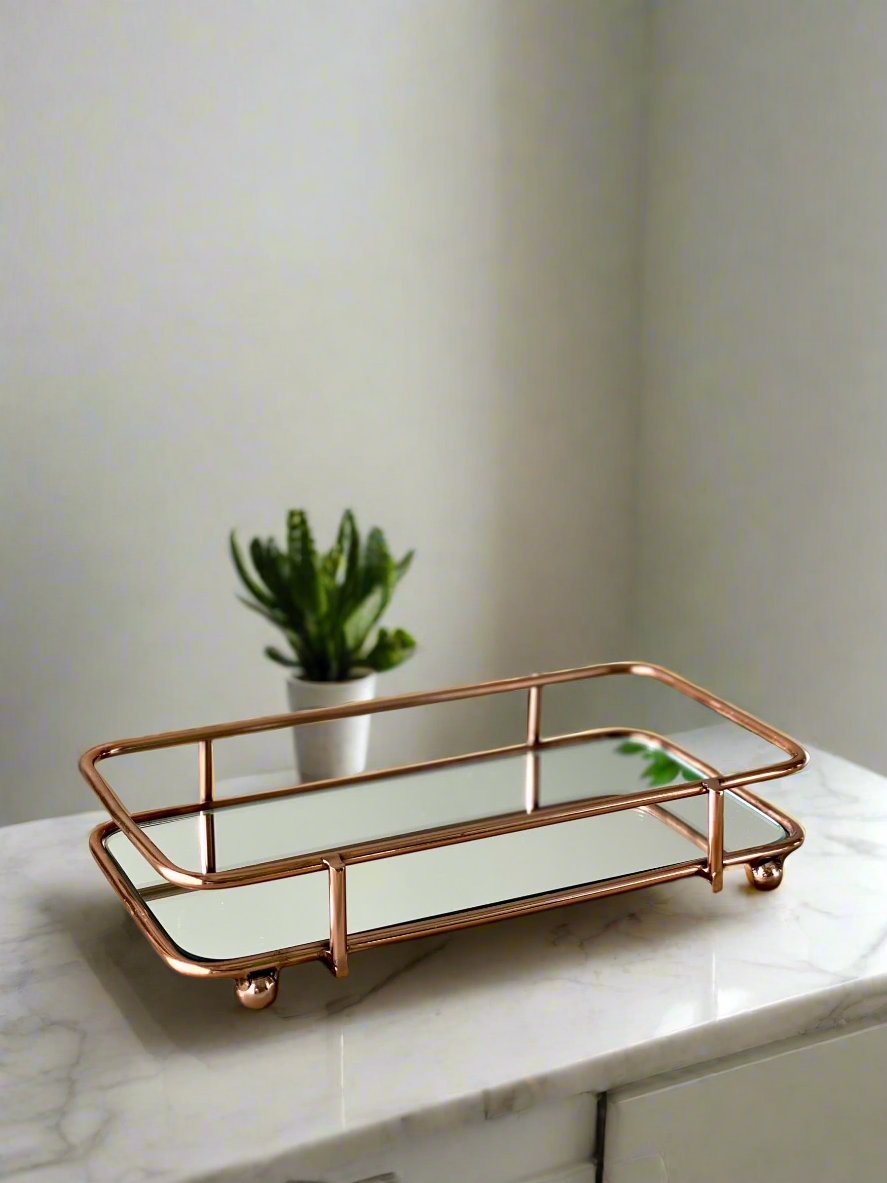 Milan Napkin Mirror Tray - Rose Gold