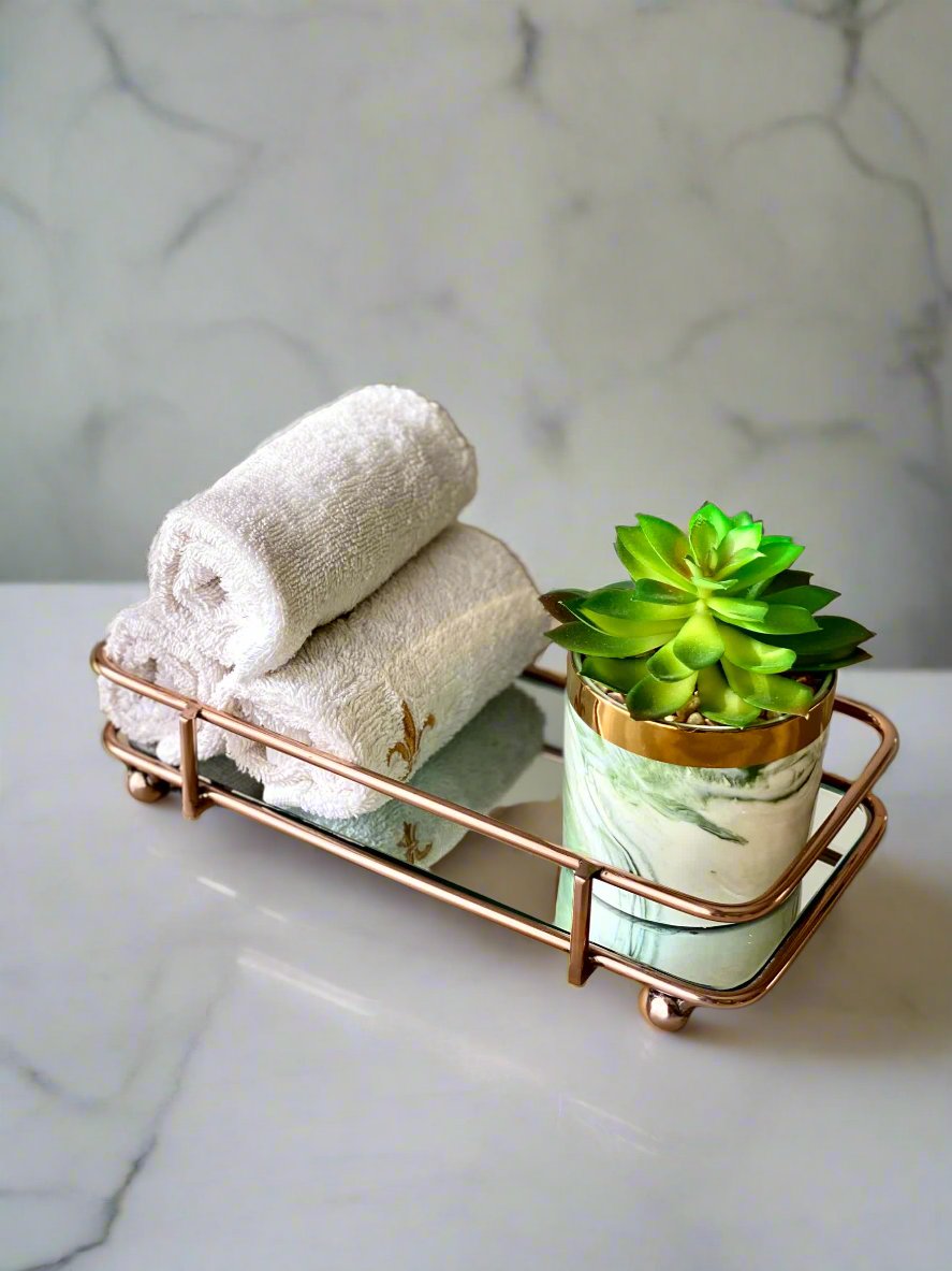 Milan Napkin Mirror Tray - Rose Gold