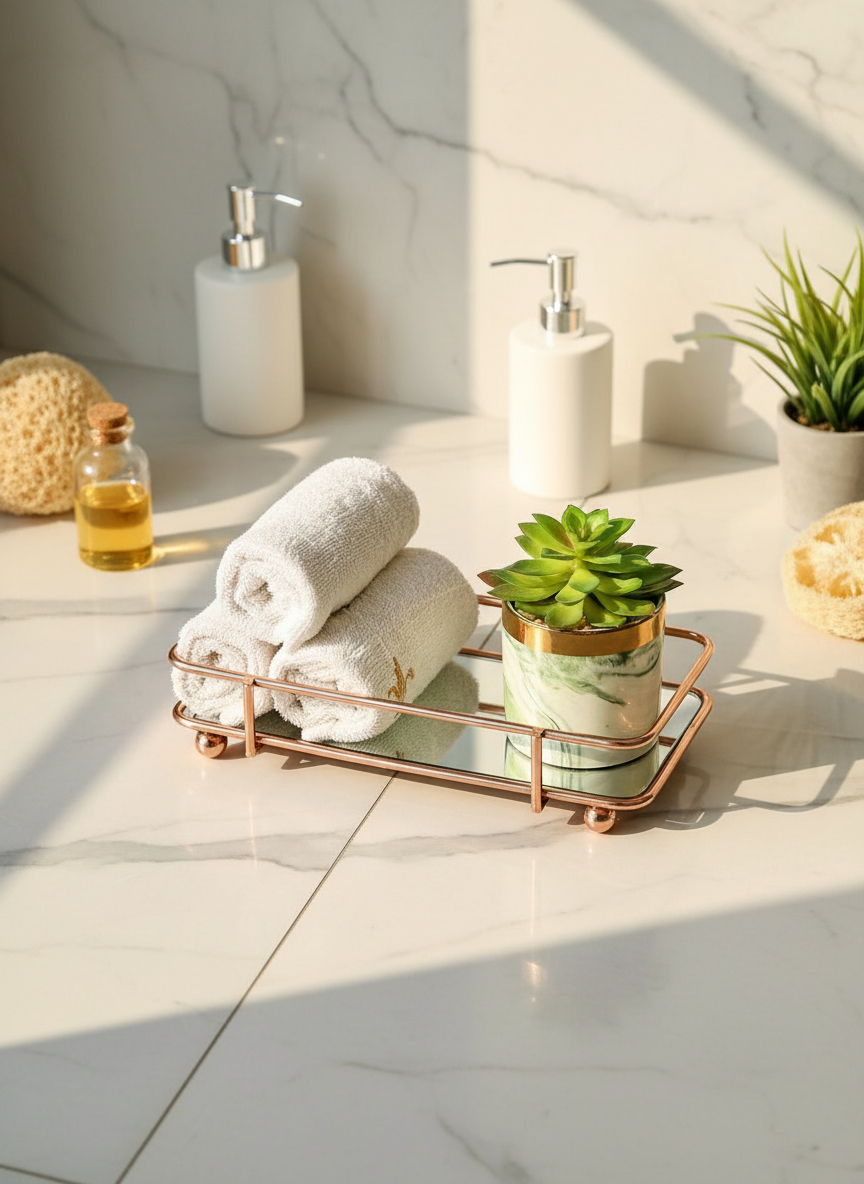 Milan Napkin Mirror Tray - Rose Gold