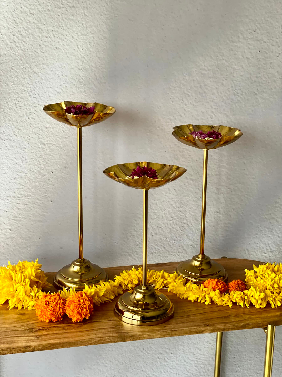 Mehrauli Flower Diya Stands - Set Of 3