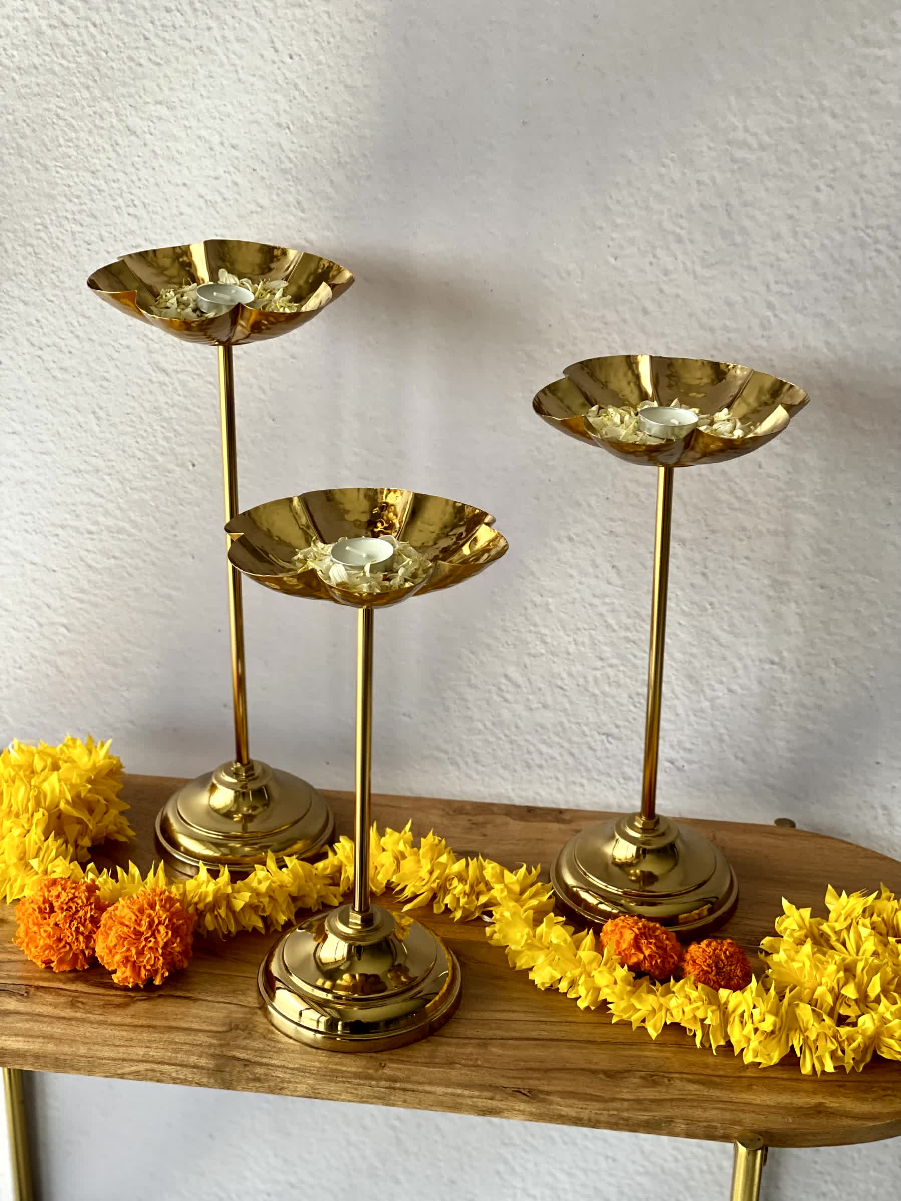 Mehrauli Flower Diya Stands - Set Of 3