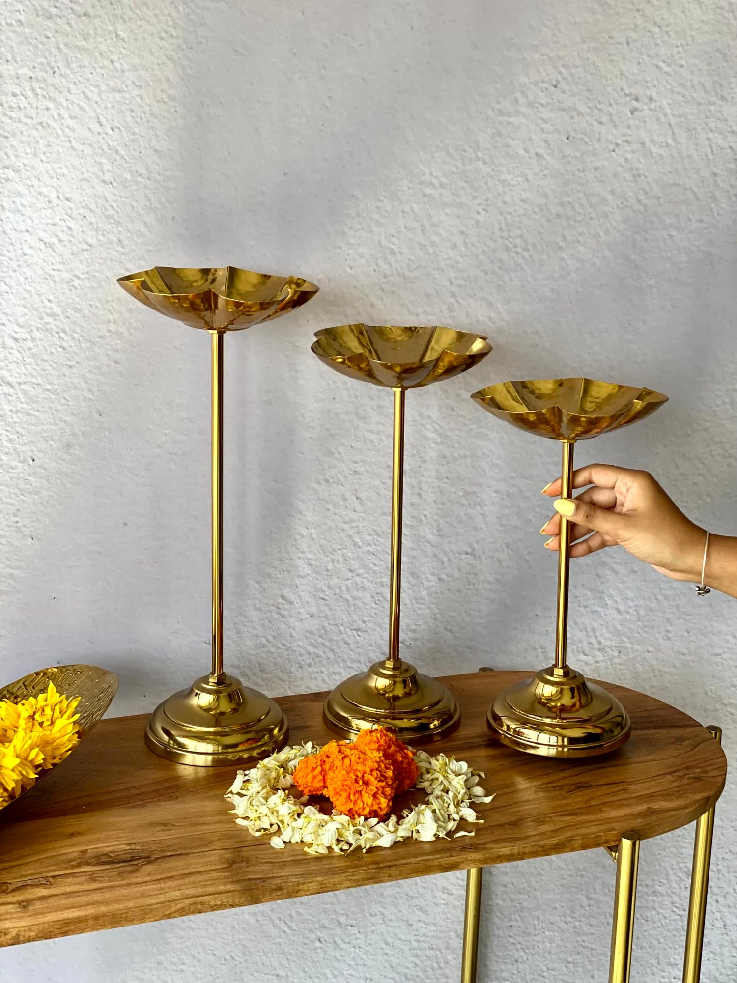 Mehrauli Flower Diya Stands - Set Of 3