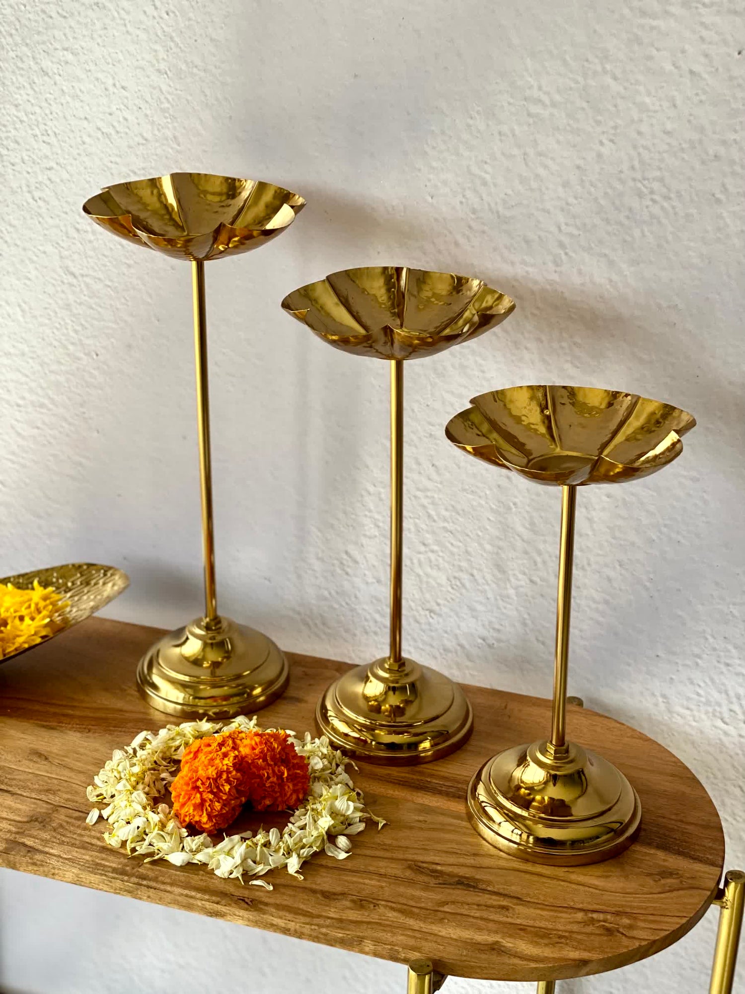 Mehrauli Flower Diya Stands - Set Of 3