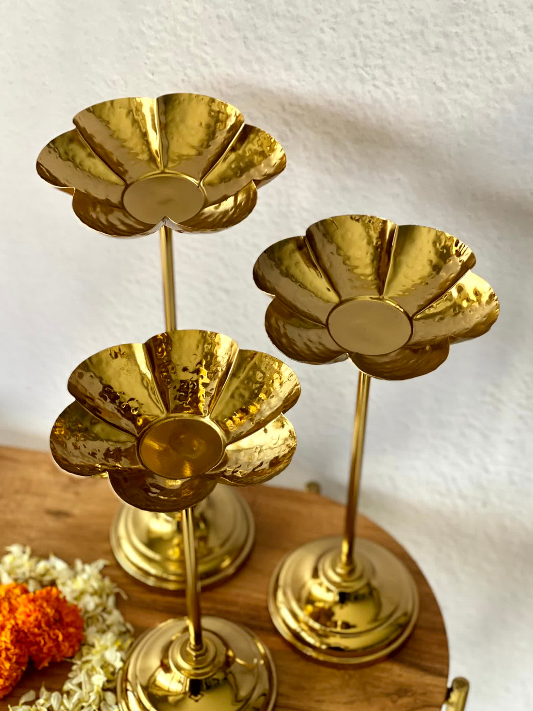Mehrauli Flower Diya Stands - Set Of 3