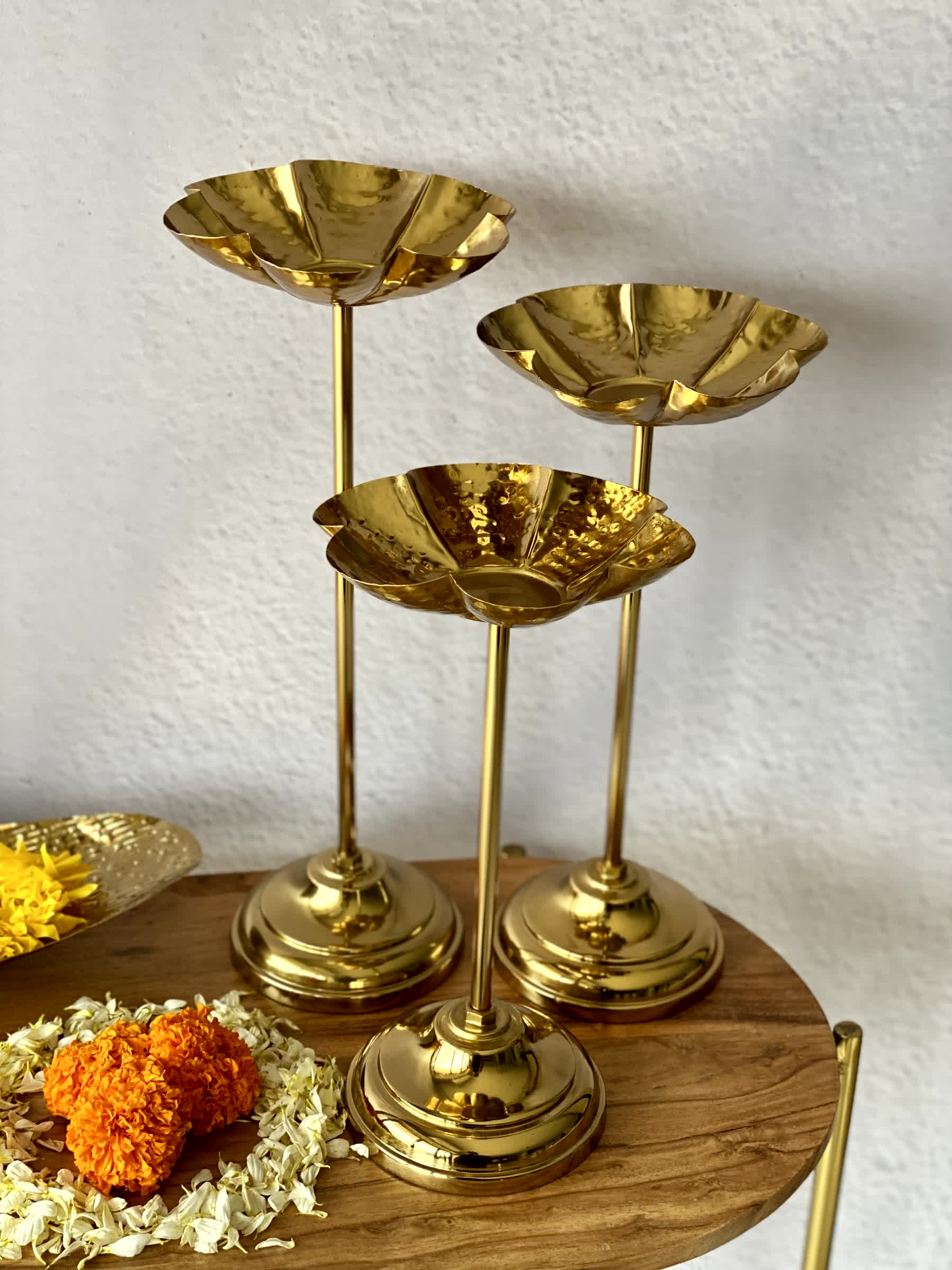 Mehrauli Flower Diya Stands - Set Of 3