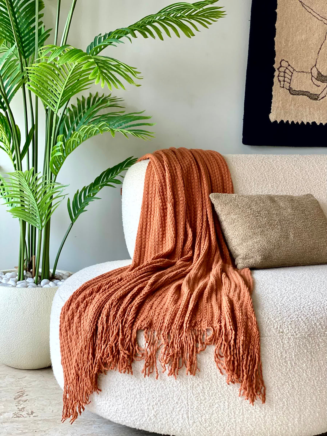 Knitted Cable Throw - Rust