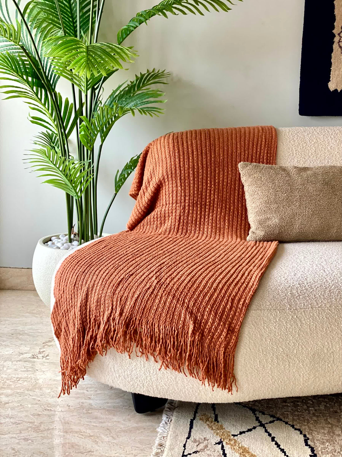 Knitted Cable Throw - Rust