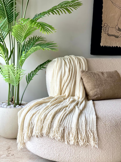 Knitted Cable Throw - Ivory