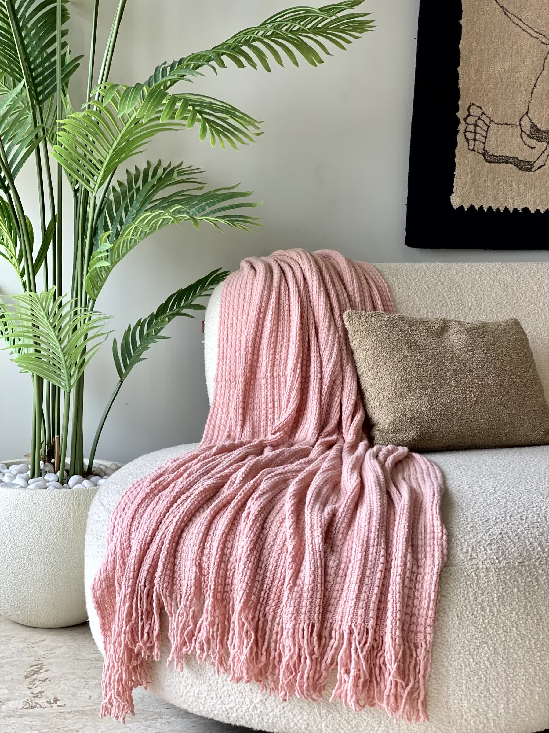 Knitted Cable Throw - Pink