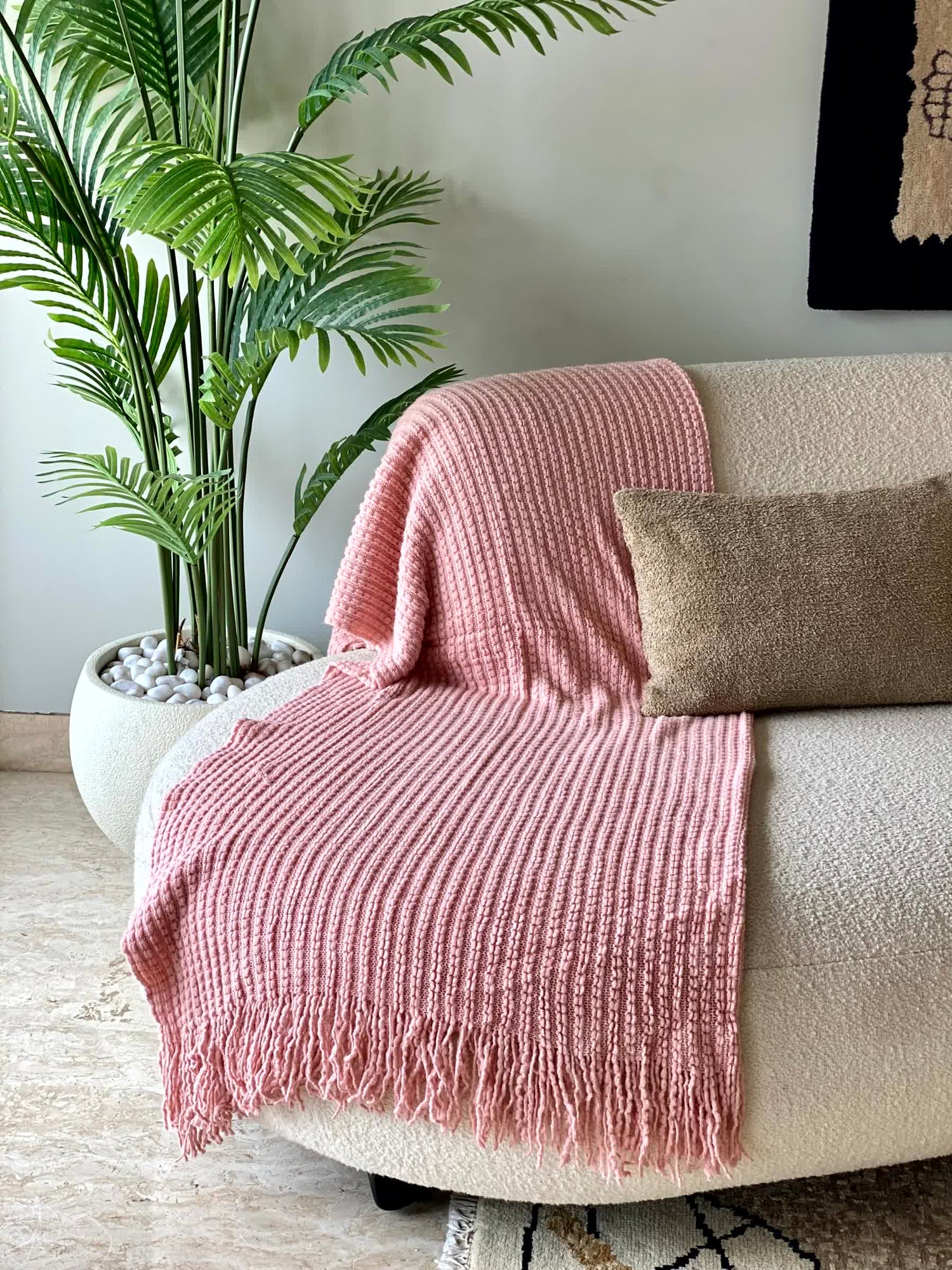 Knitted Cable Throw - Pink