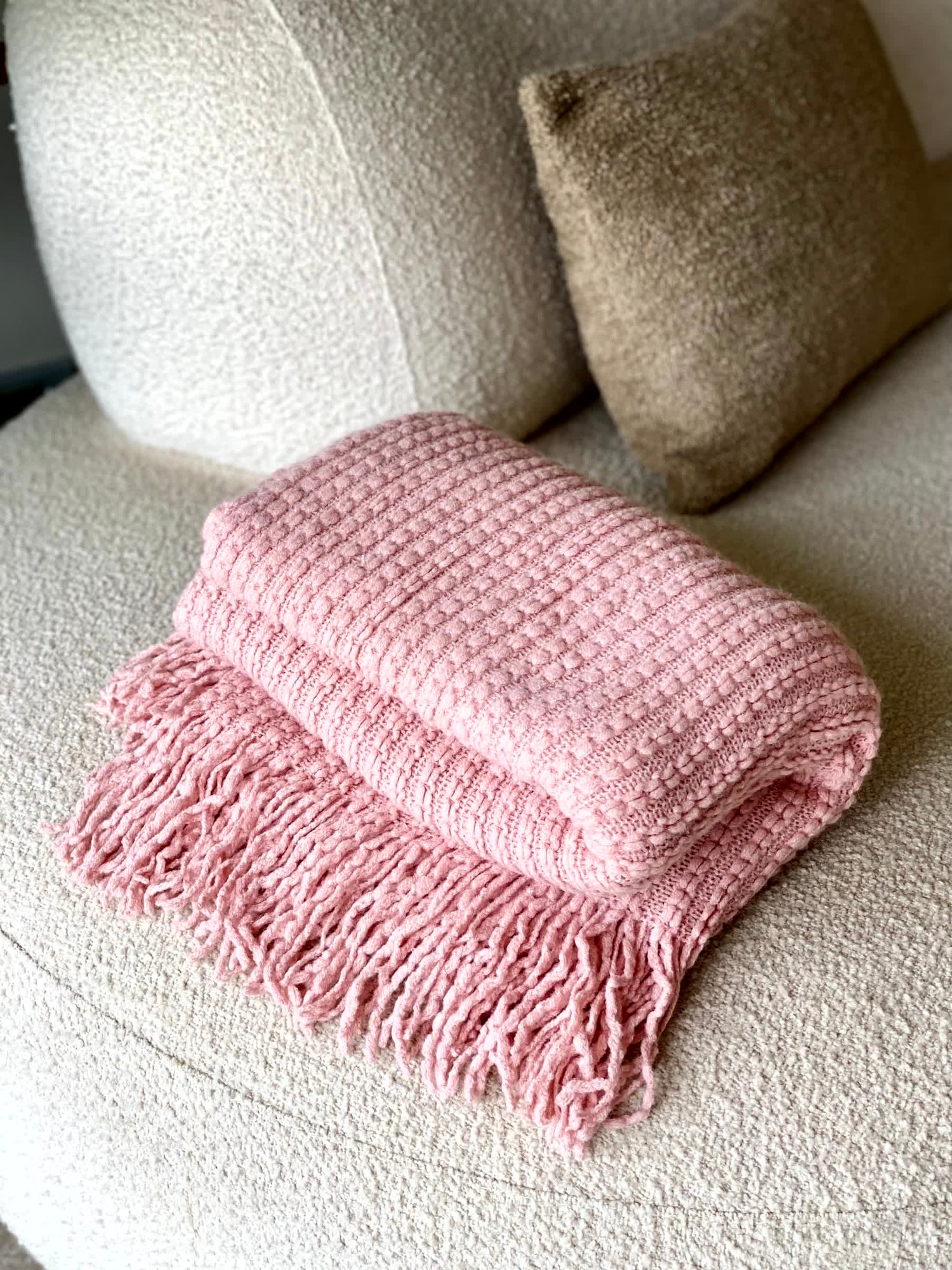 Knitted Cable Throw - Pink