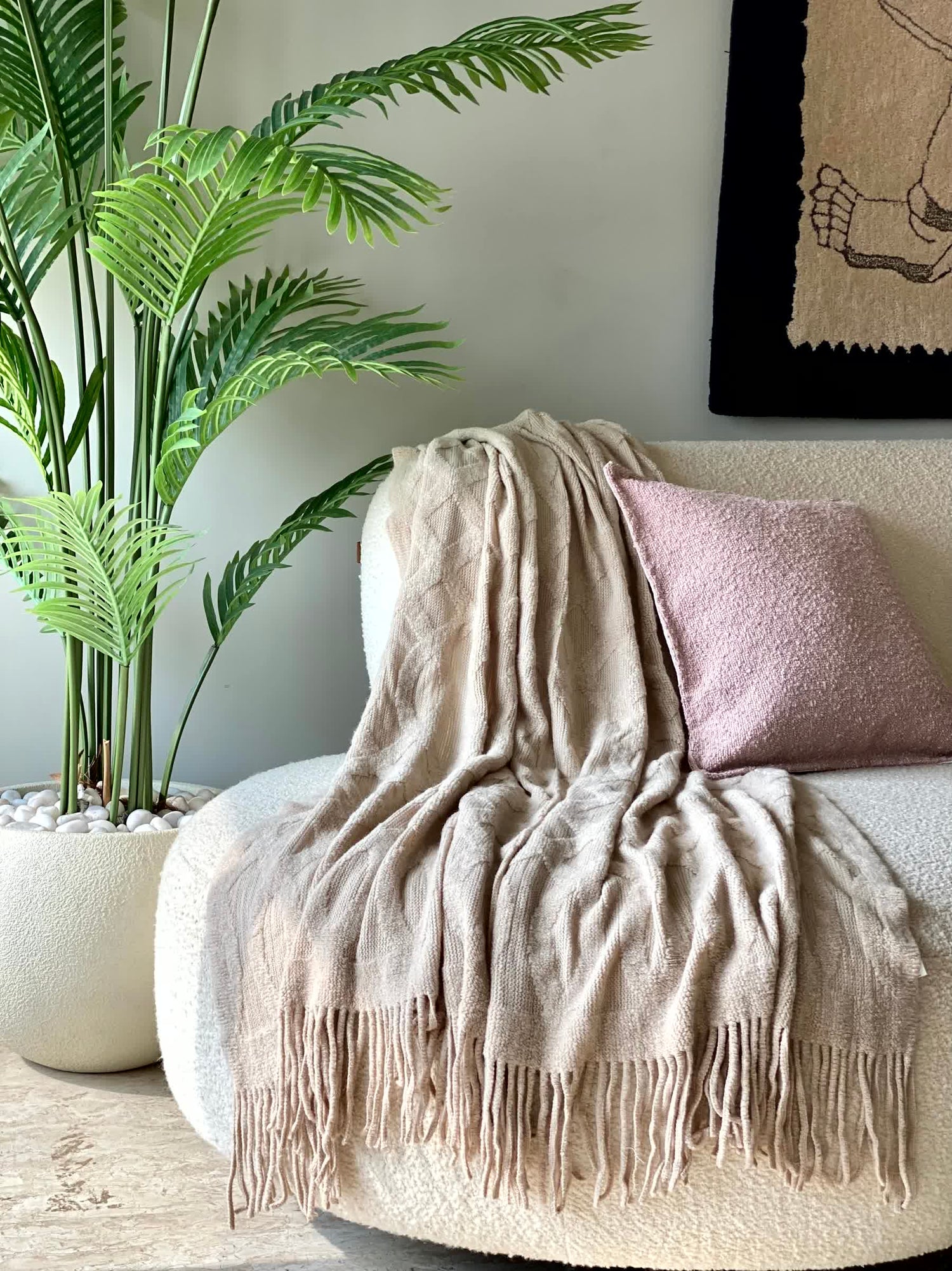 Knitted Throw - Beige