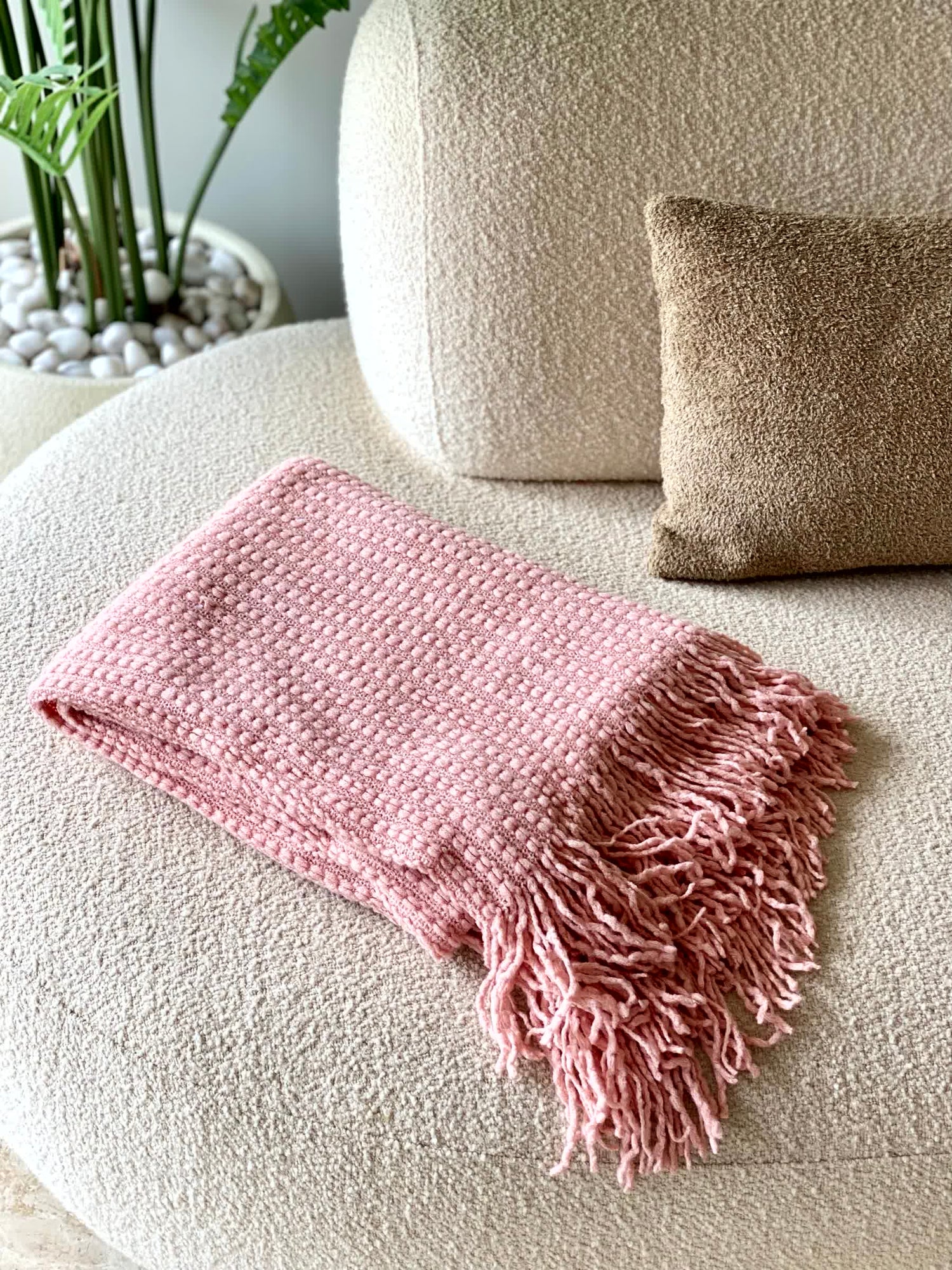 Knitted Cable Throw - Pink