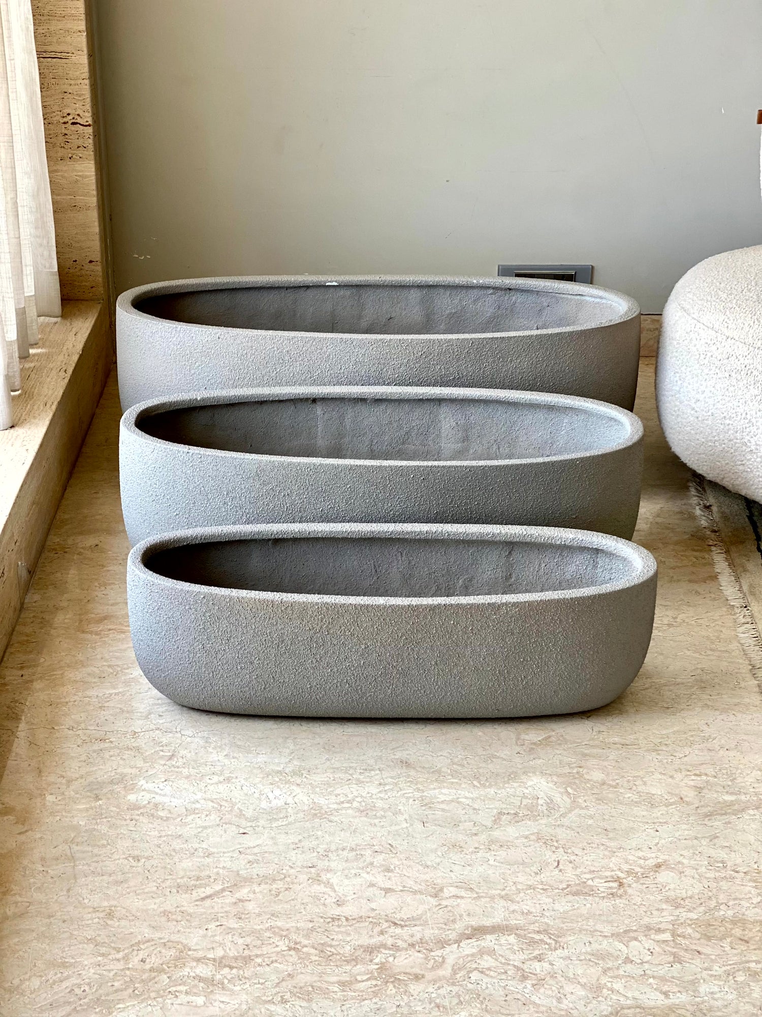 Cove Rectangle Planters - Light Grey