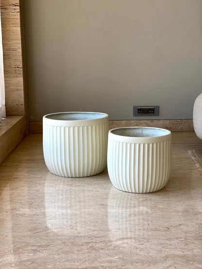 Valen Ribbed Planters - Ivory