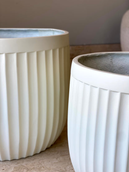 Valen Ribbed Planters - Ivory