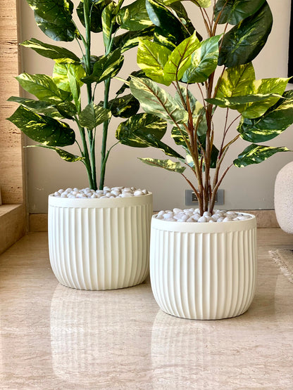 Valen Ribbed Planters - Ivory