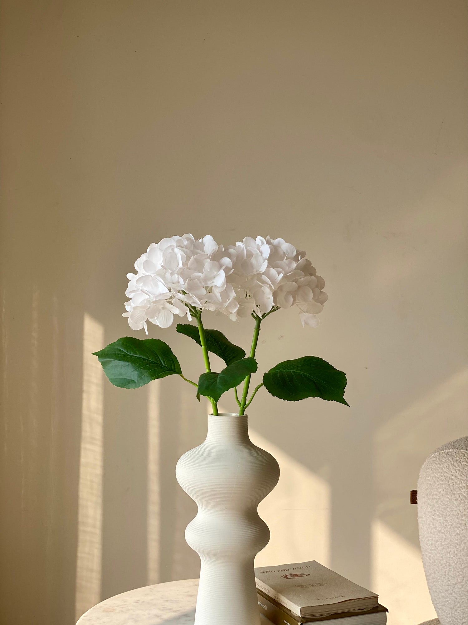 Artificial White Hydrangea Flower Stem - Set of 2