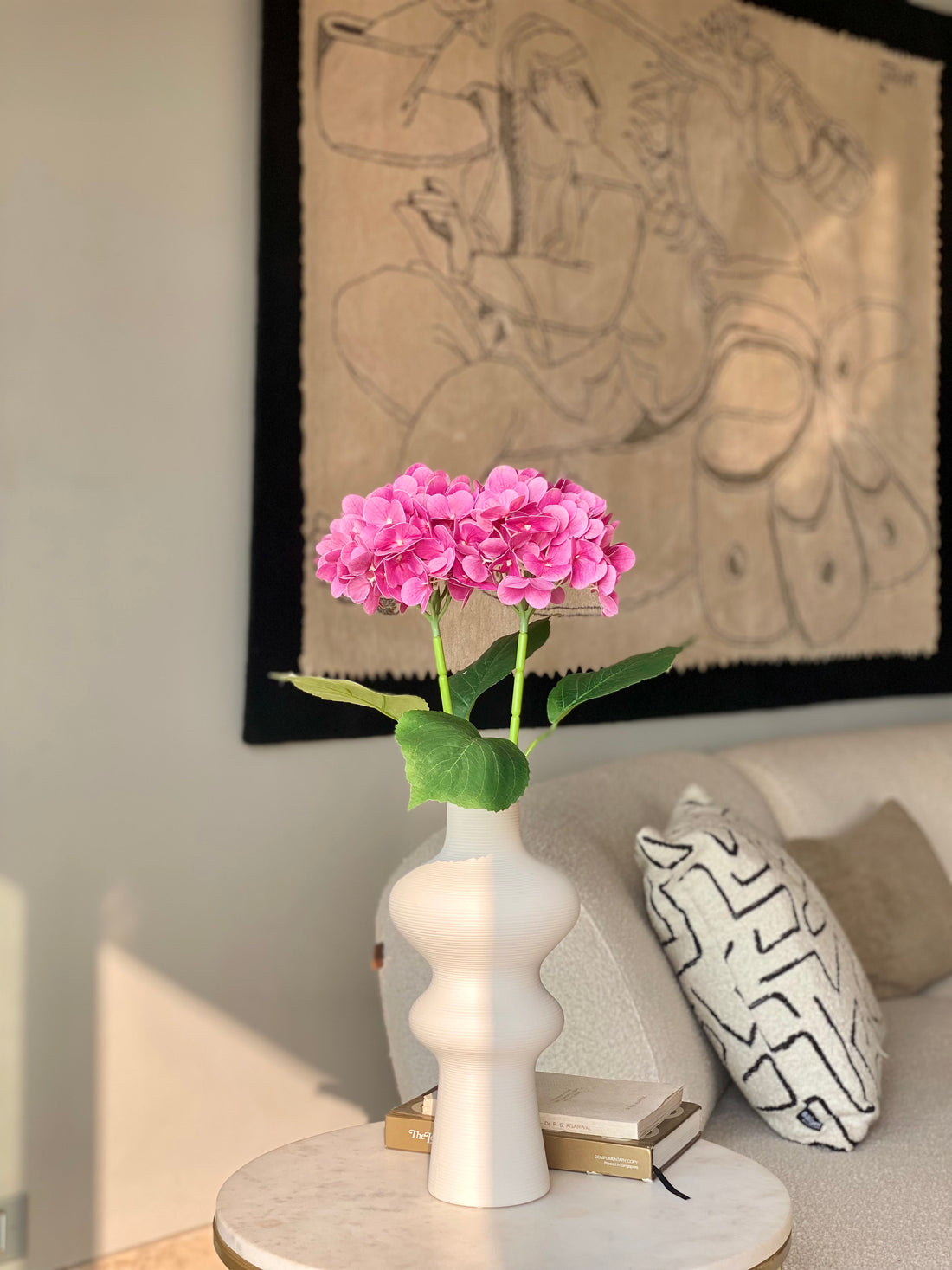 Artificial Pink Hydrangea Flower Stem  - Set of 2