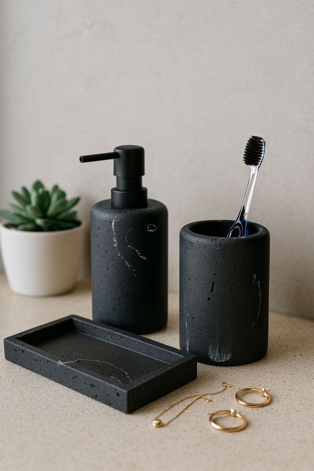 Carrara Bathroom Set - Black (Set of 3)