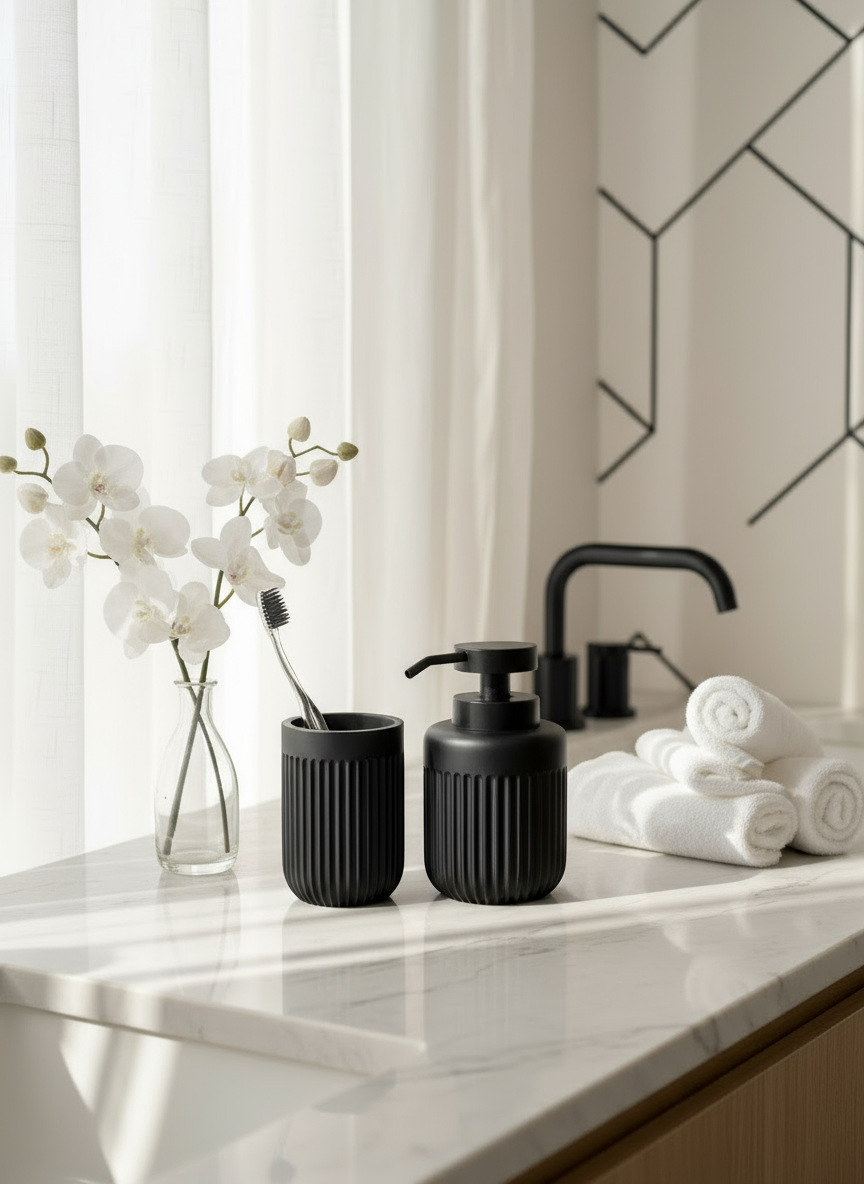 Ripple Bathroom Set - Black (Set of 2)