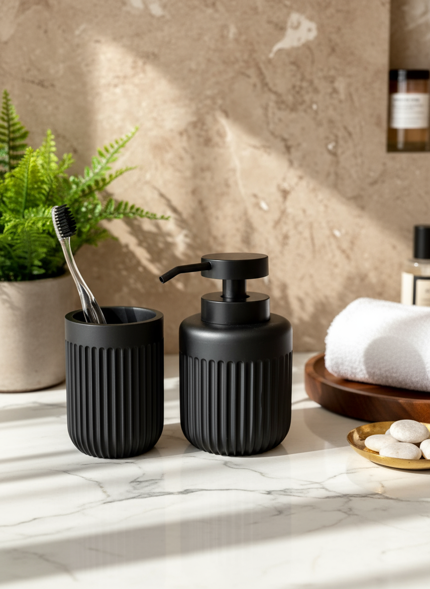 Ripple Bathroom Set - Black (Set of 2)